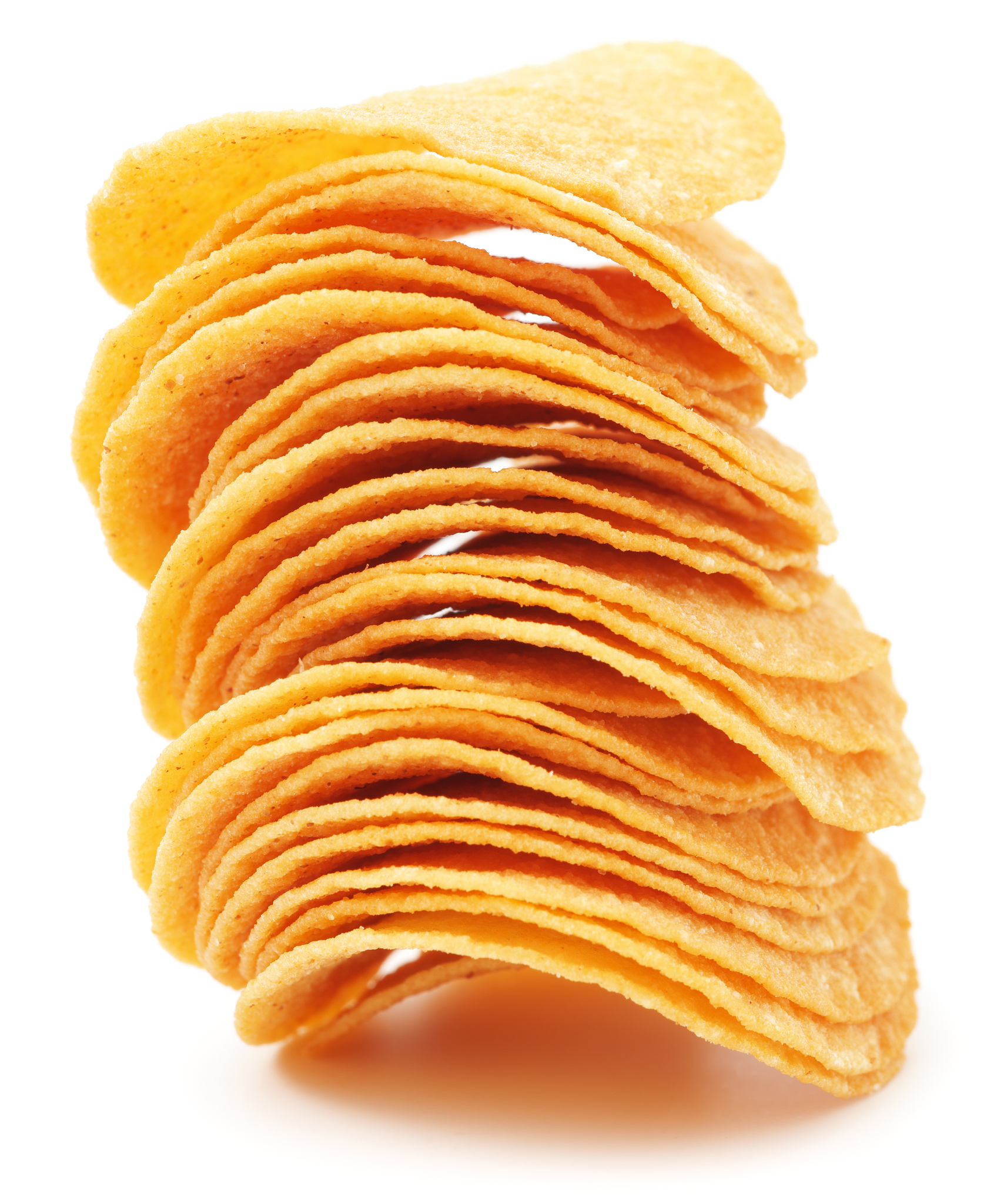 pile of potato chips isolated on white