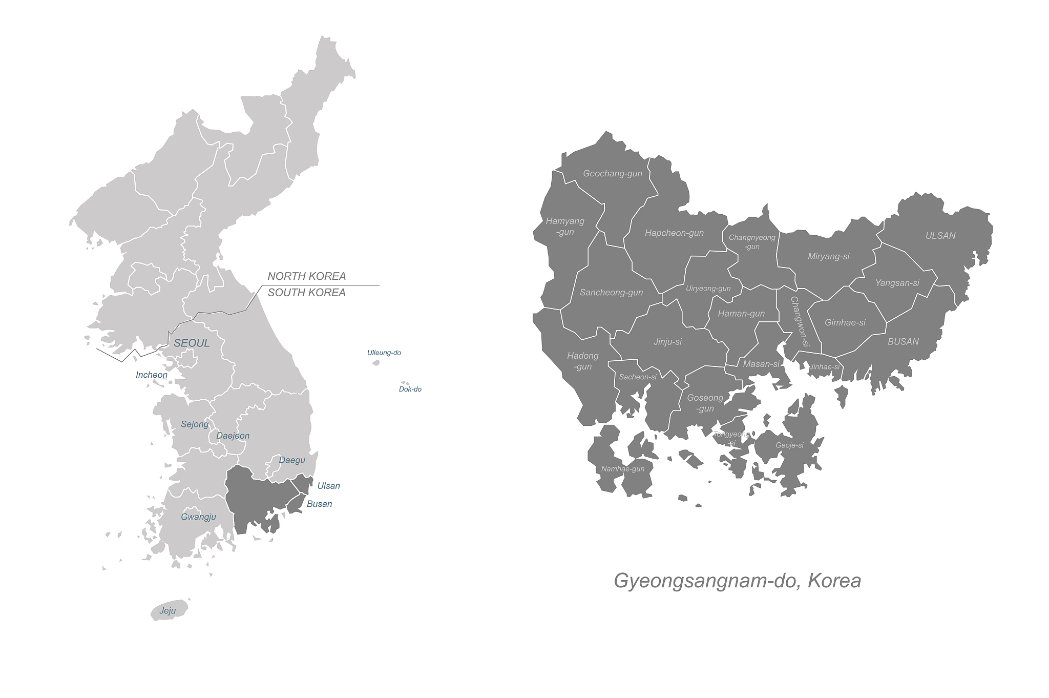 gyeongsang do map. south gyeongsang and north gyeongsang provinc
