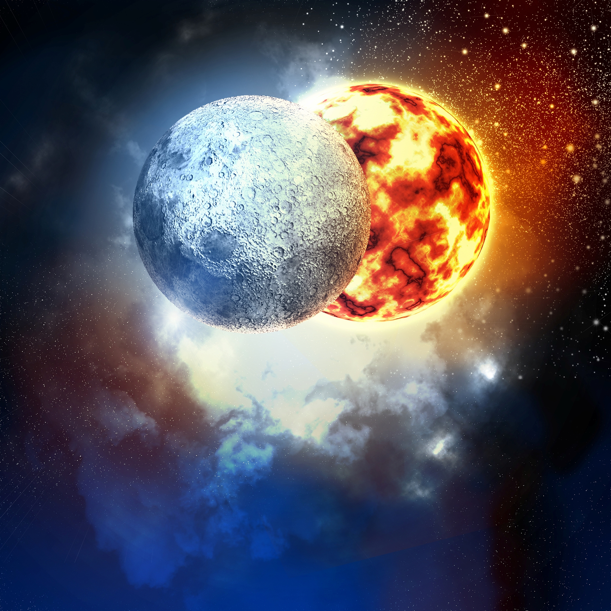 image of planets in fantastic space against dark background