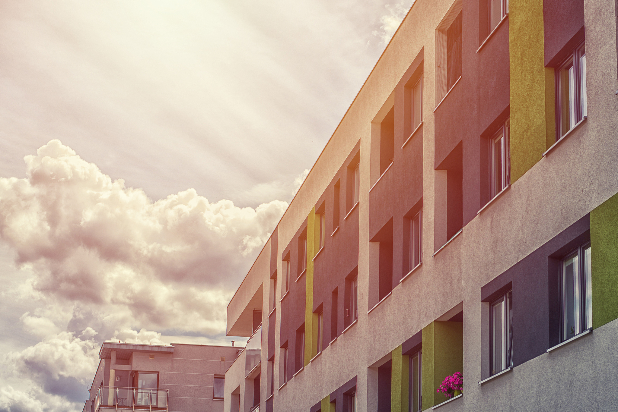 modern boulding and sunset sky