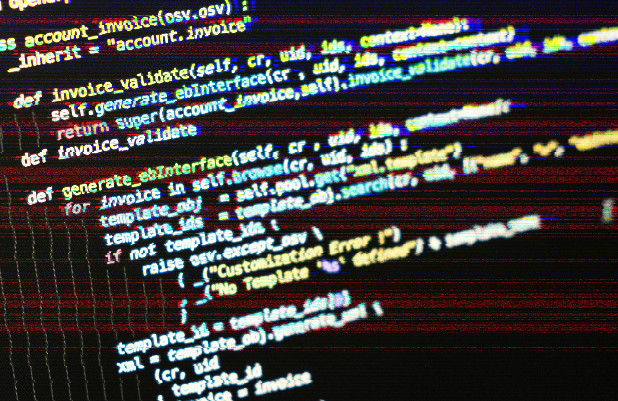 software source code over digital glitch effect added