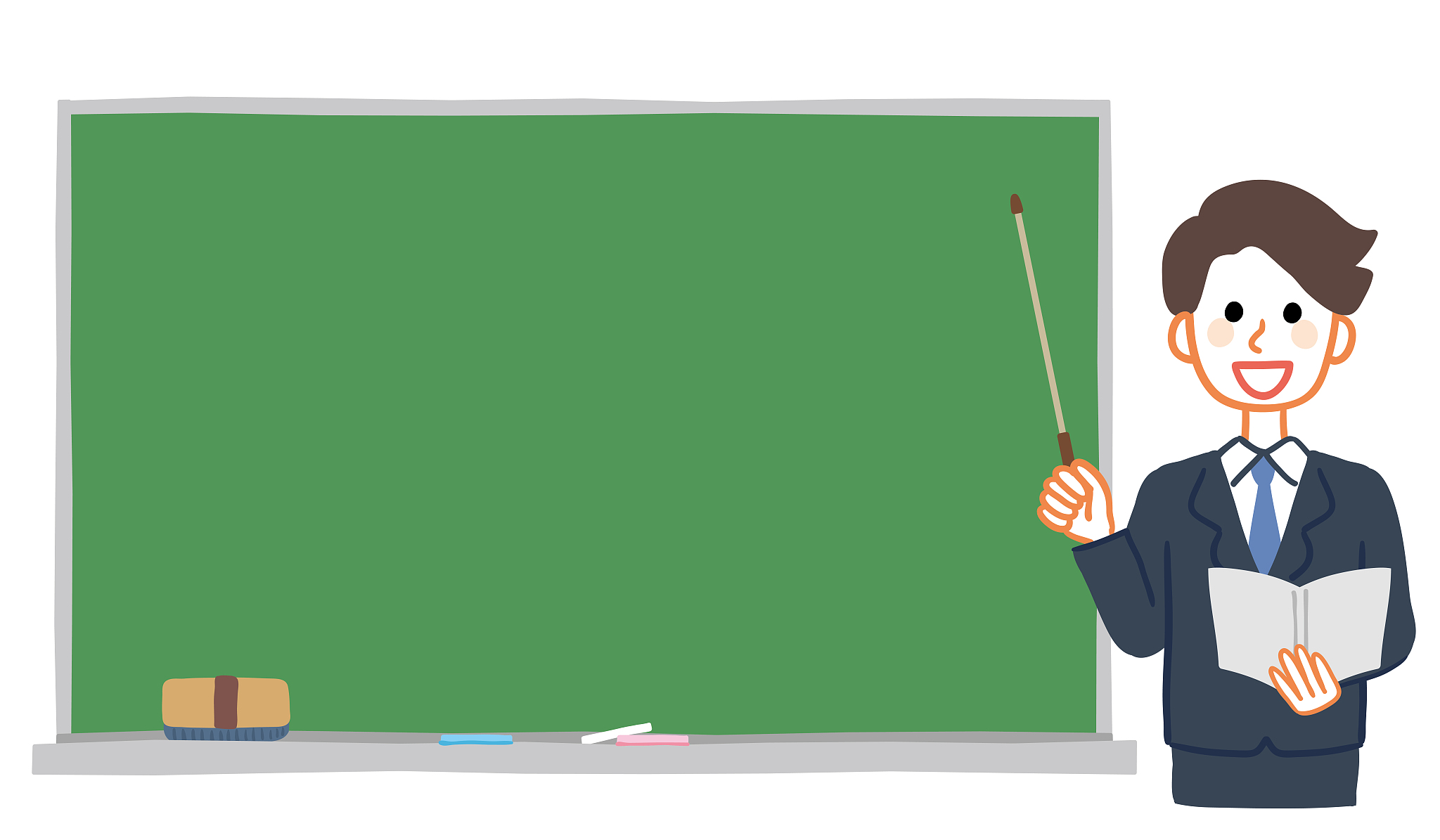 illustration of blackboard and male teacher. the blackboard is a