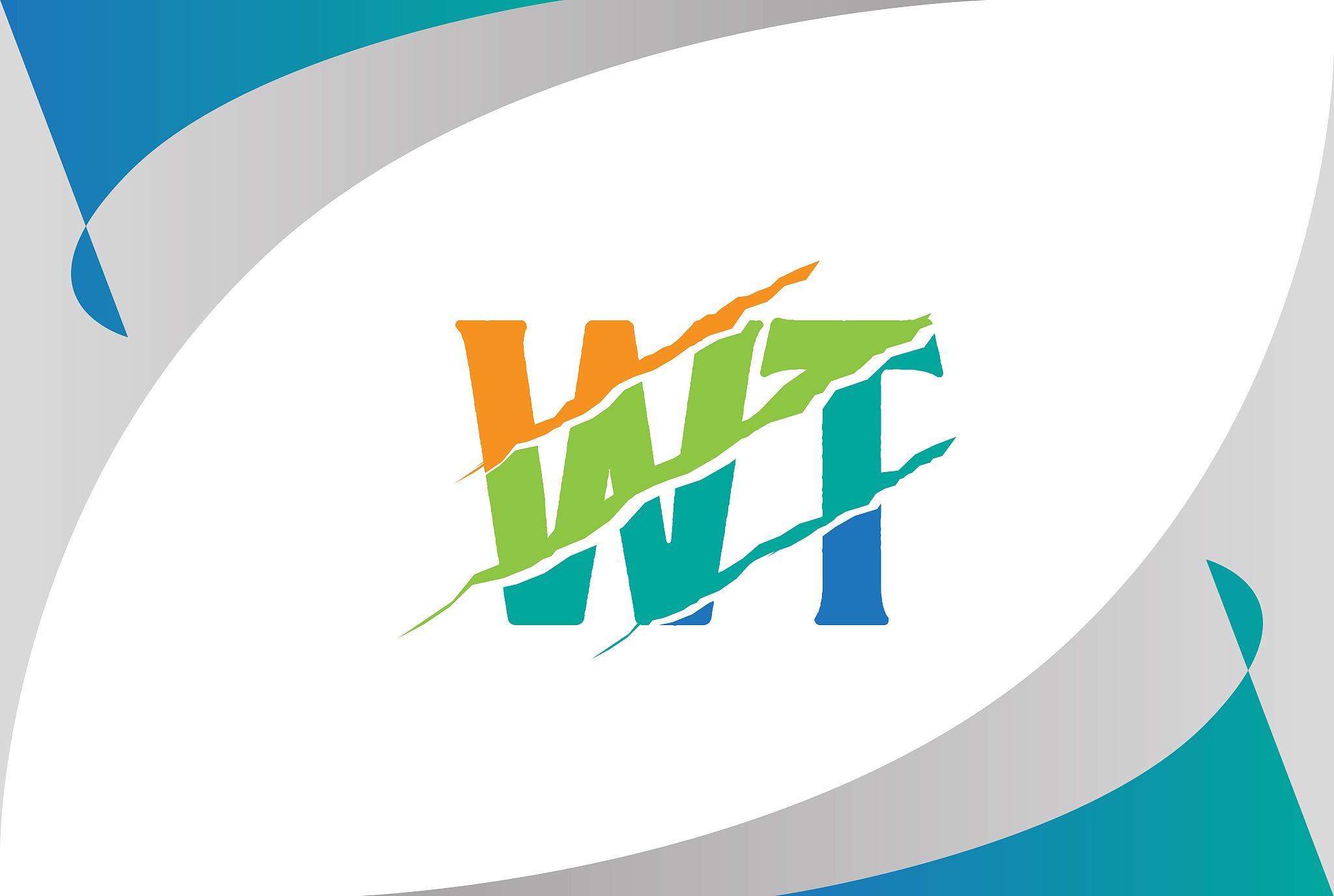 orange green blue wt letter template logo design with scratch ef