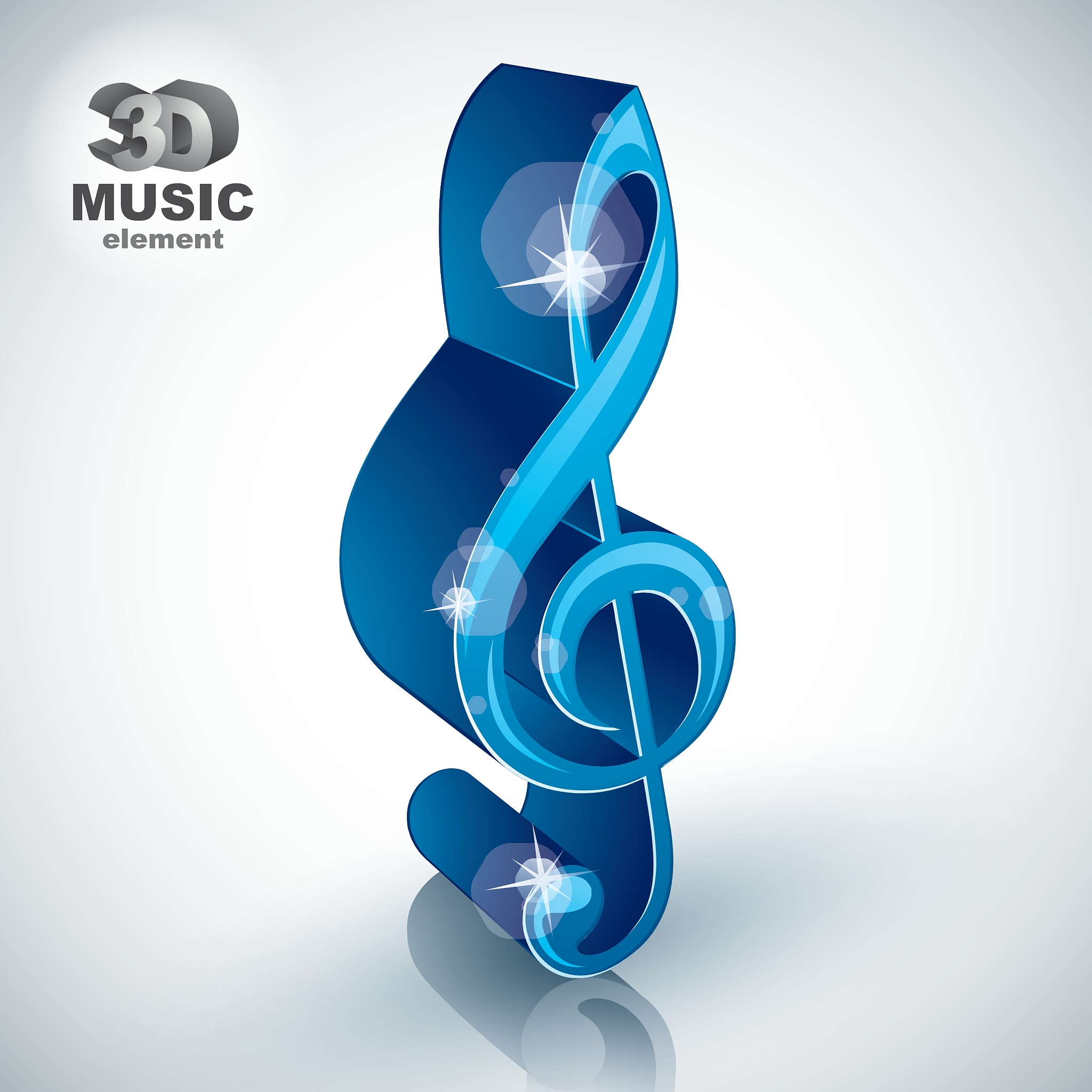 treble clef 3d blue music design element