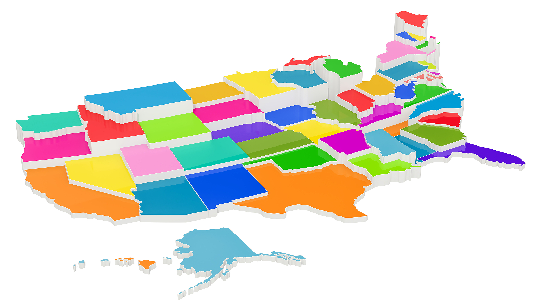 colored united states of america map with state borders, 3d rend