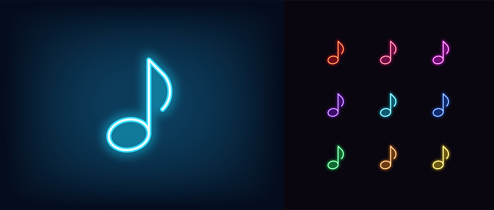 neon music note icon. glowing neon note sign, melody