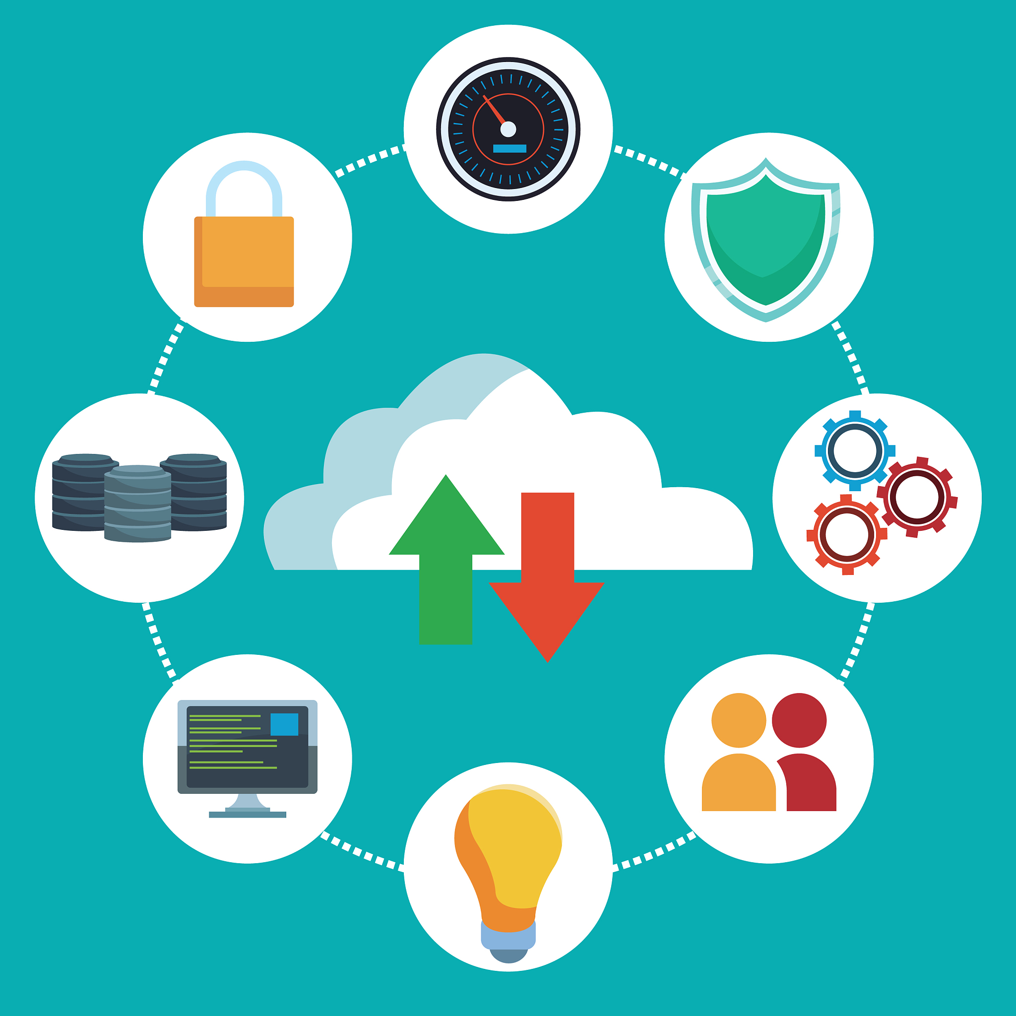 data center technology round icons