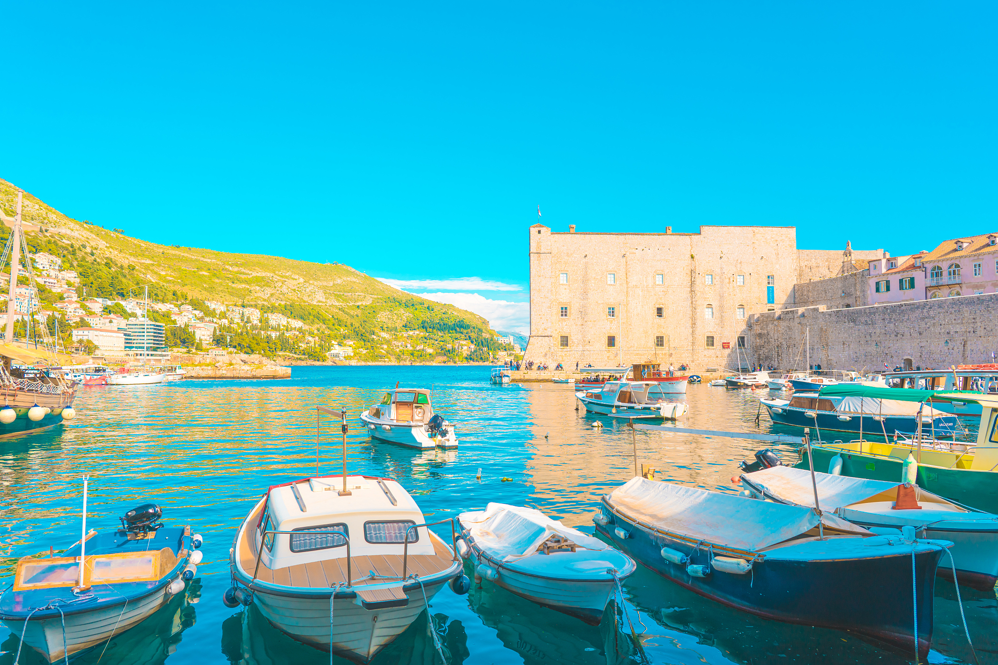 dubrovnik old town, picturesque port with boats