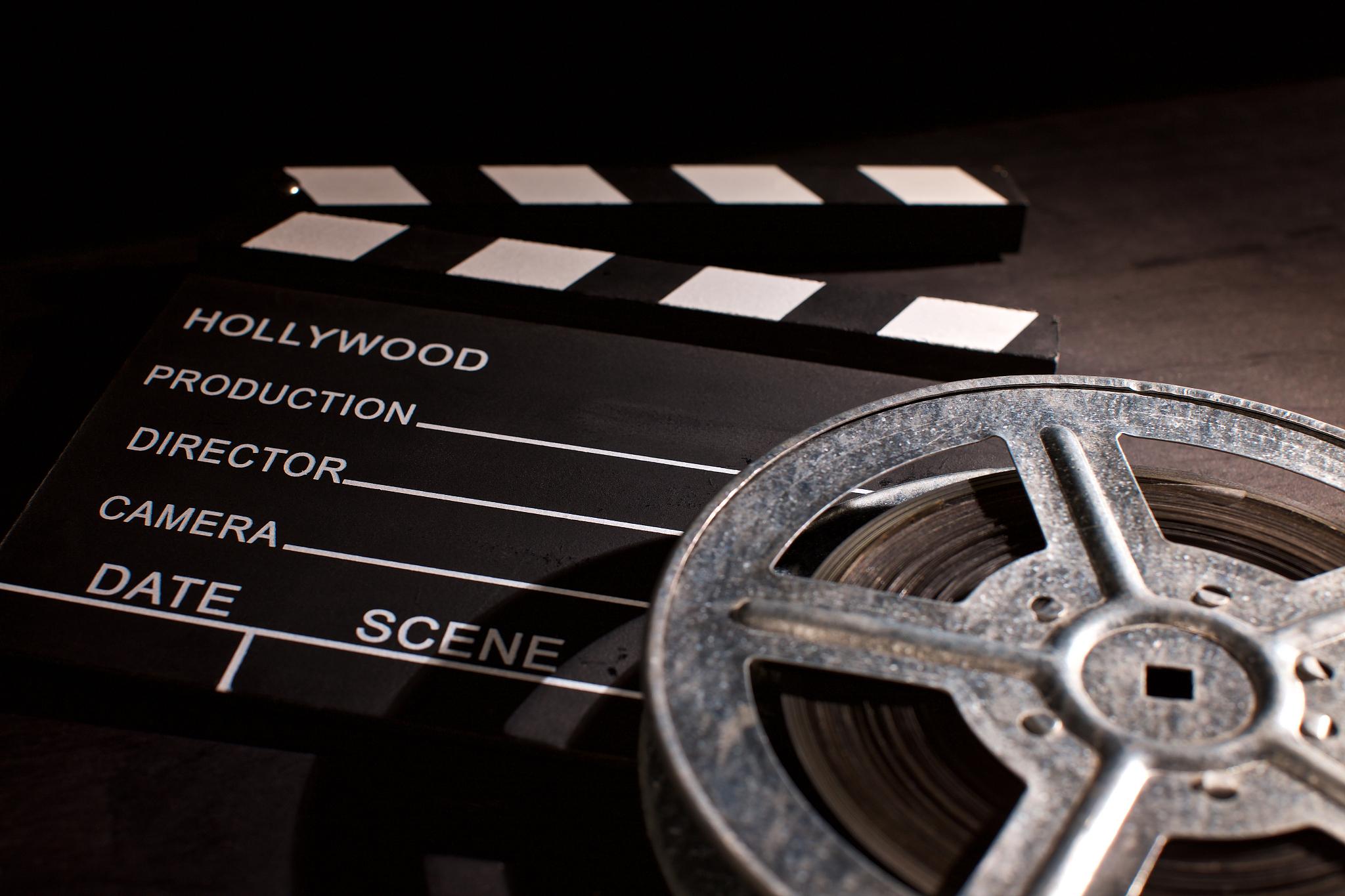 movie film reel and clapboard