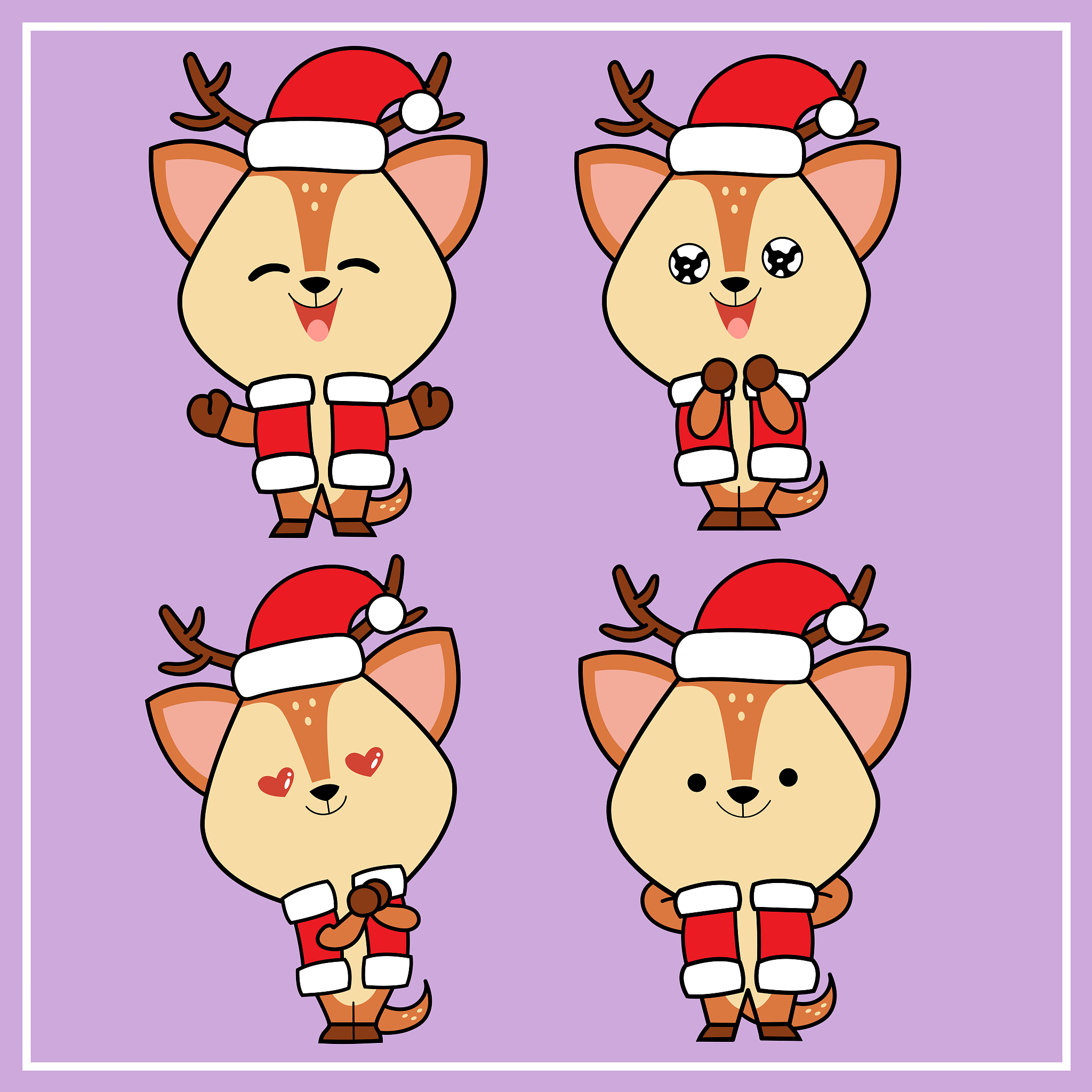 cute kawaii hand drawn deer character illustration with christma