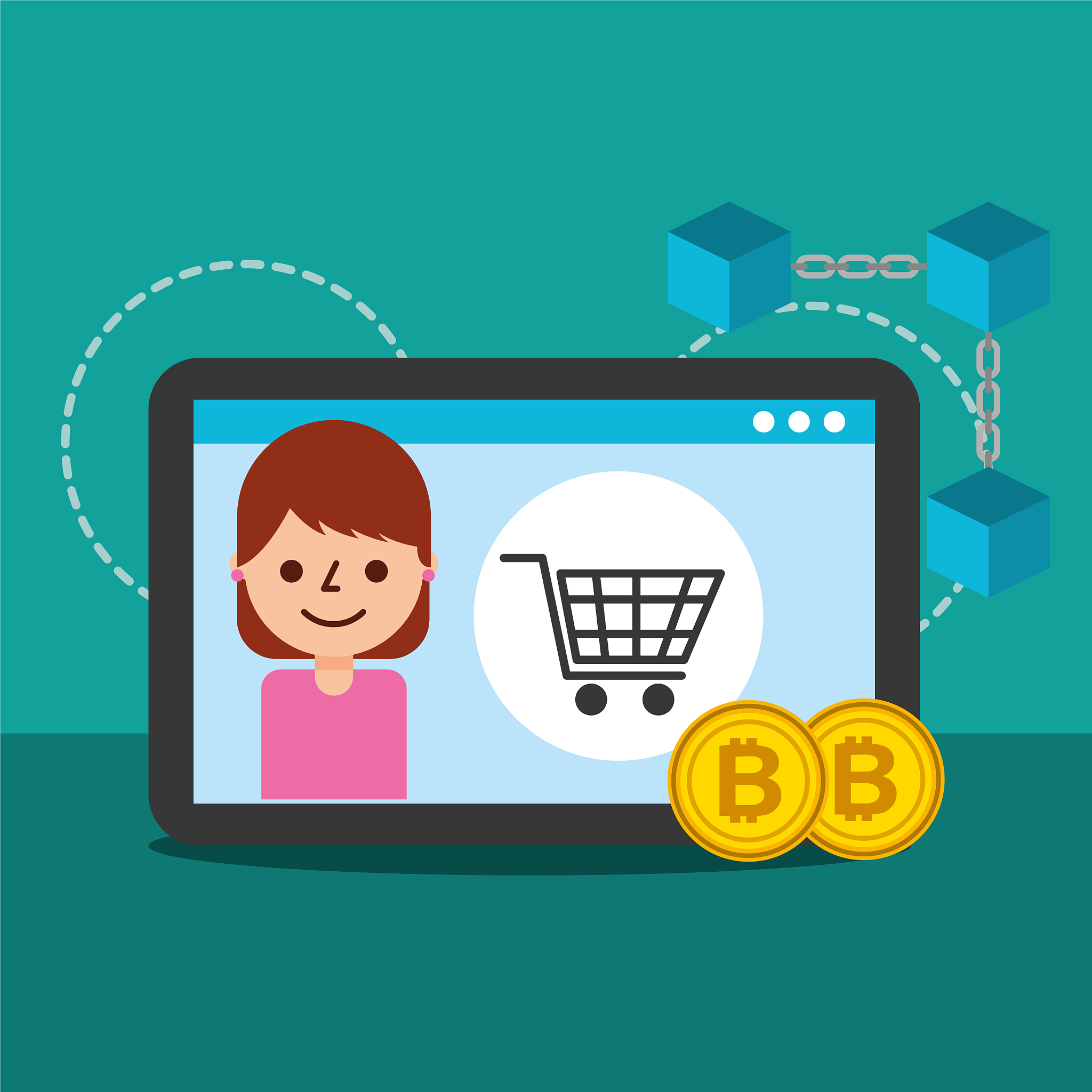 online shopping woman bitcoin blockchain commerce