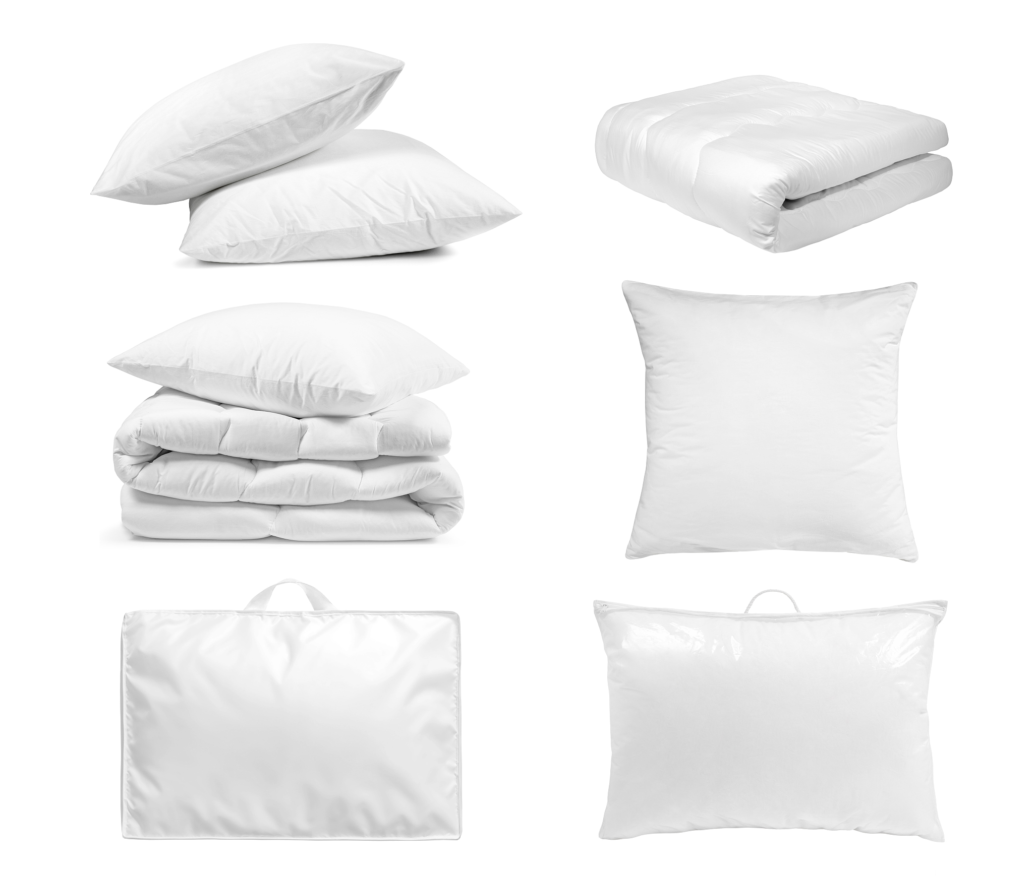 white bedroom textile items set isolated.