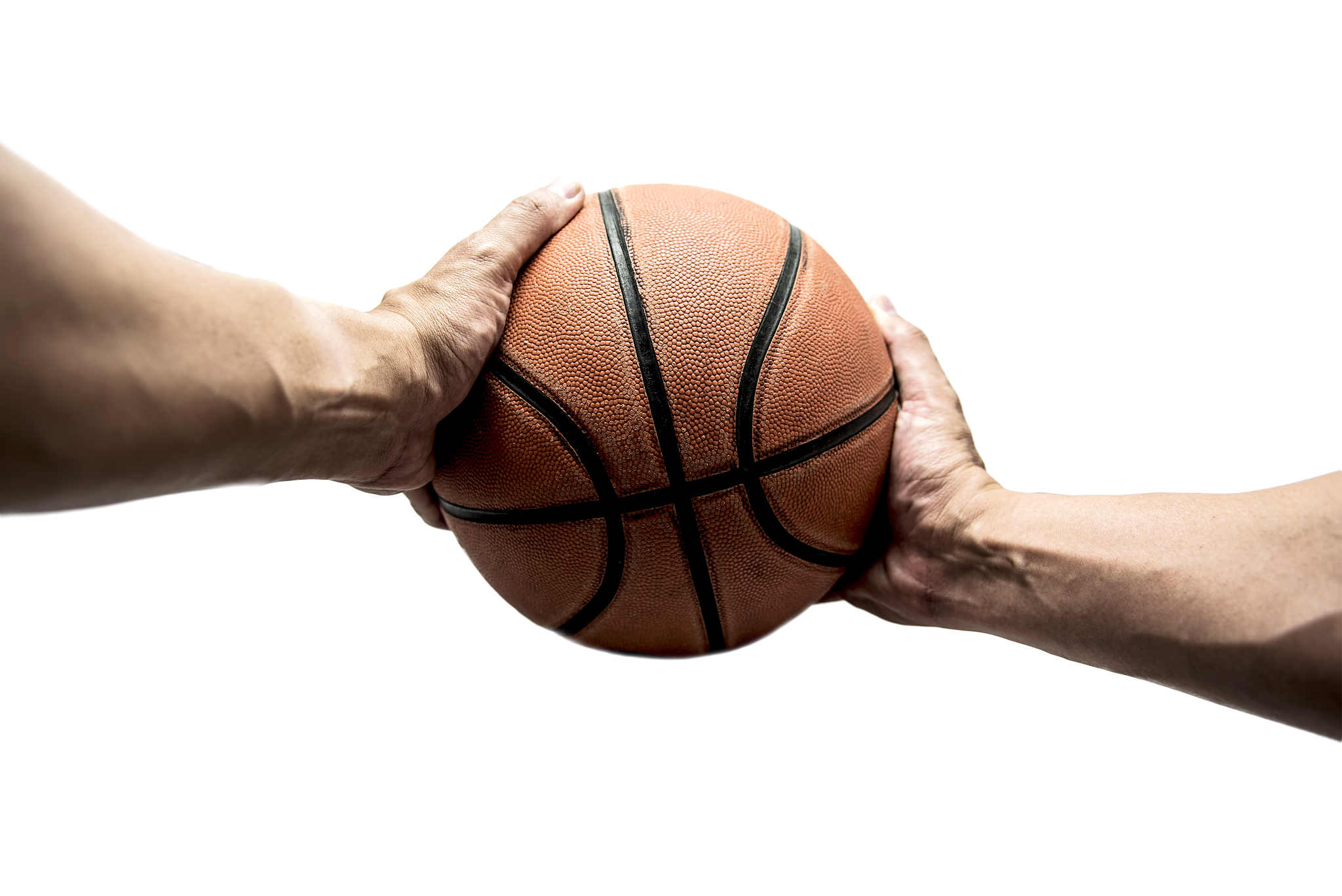 basketball in two hand isolated on white background.