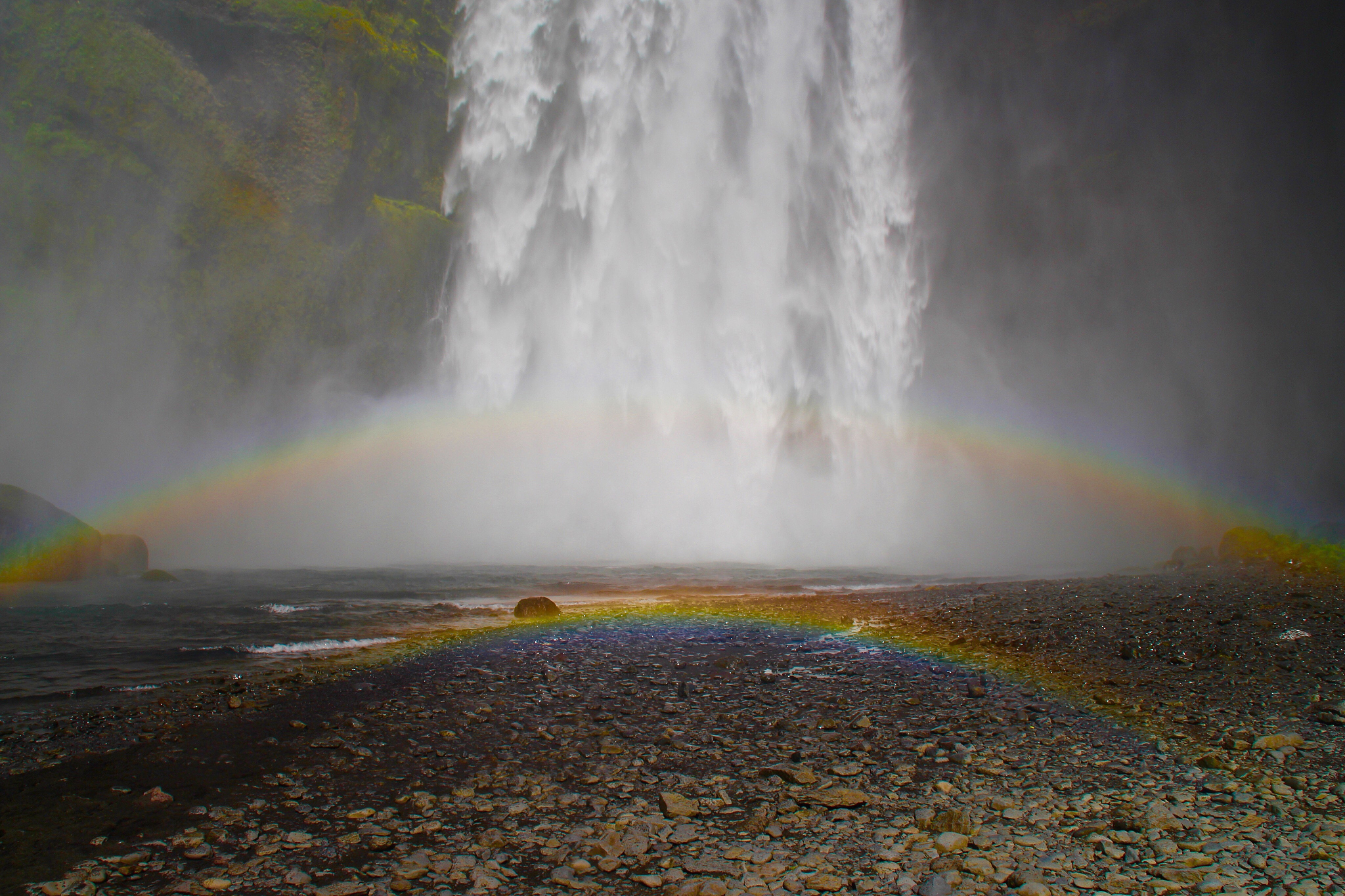 double rainbow against skogafoss