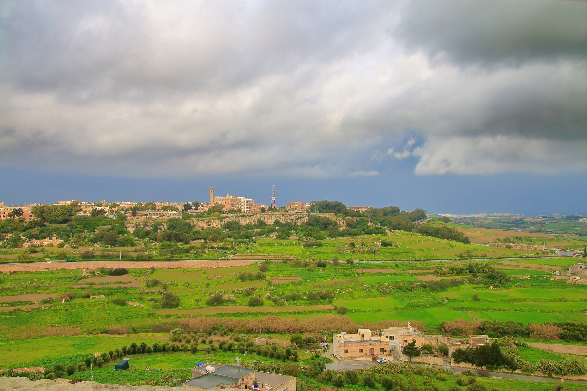 view from the ancient city of mdina in malta on a thunderstorm o