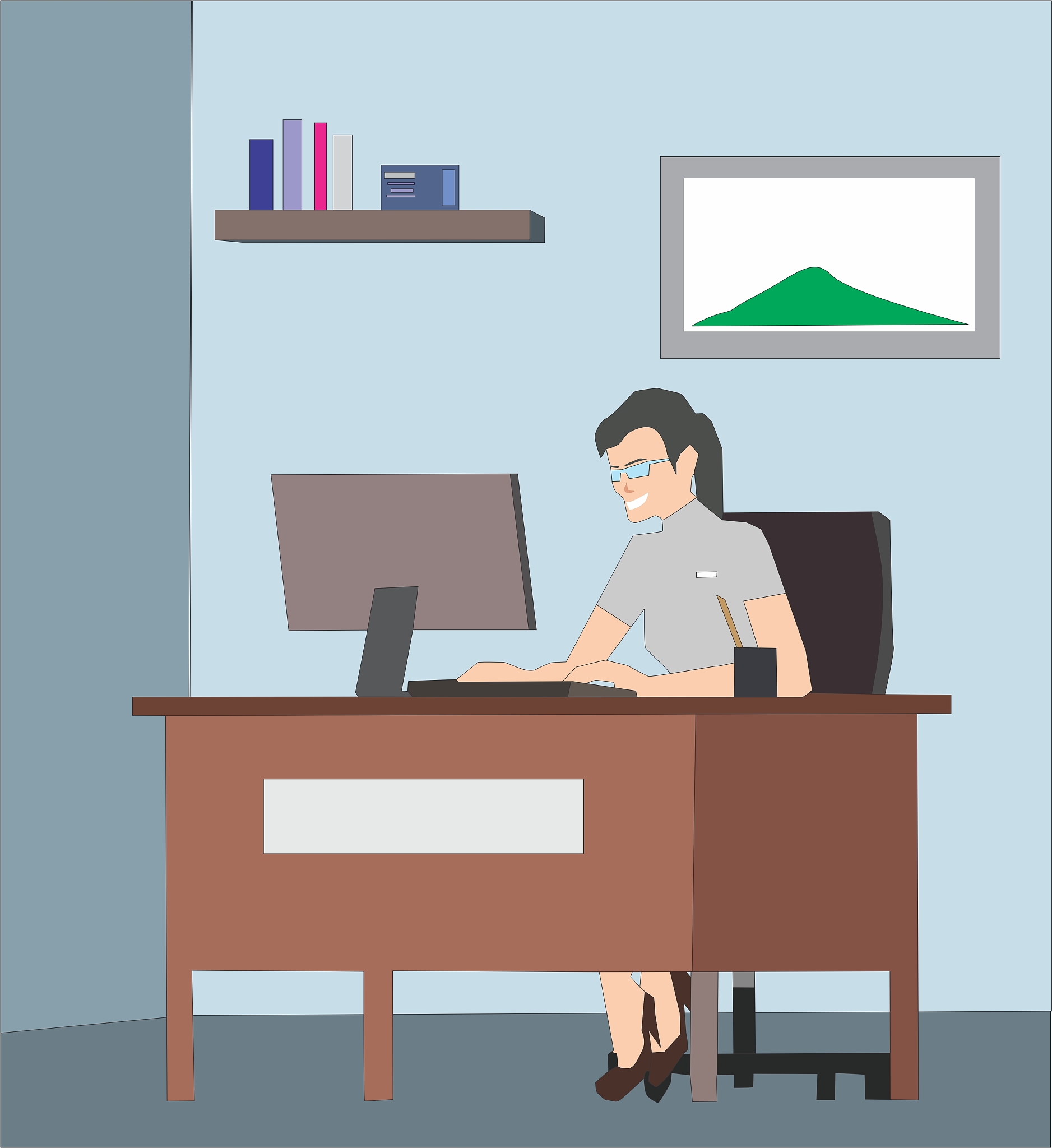 pretty beautiful businesswoman working on computer at her workpl