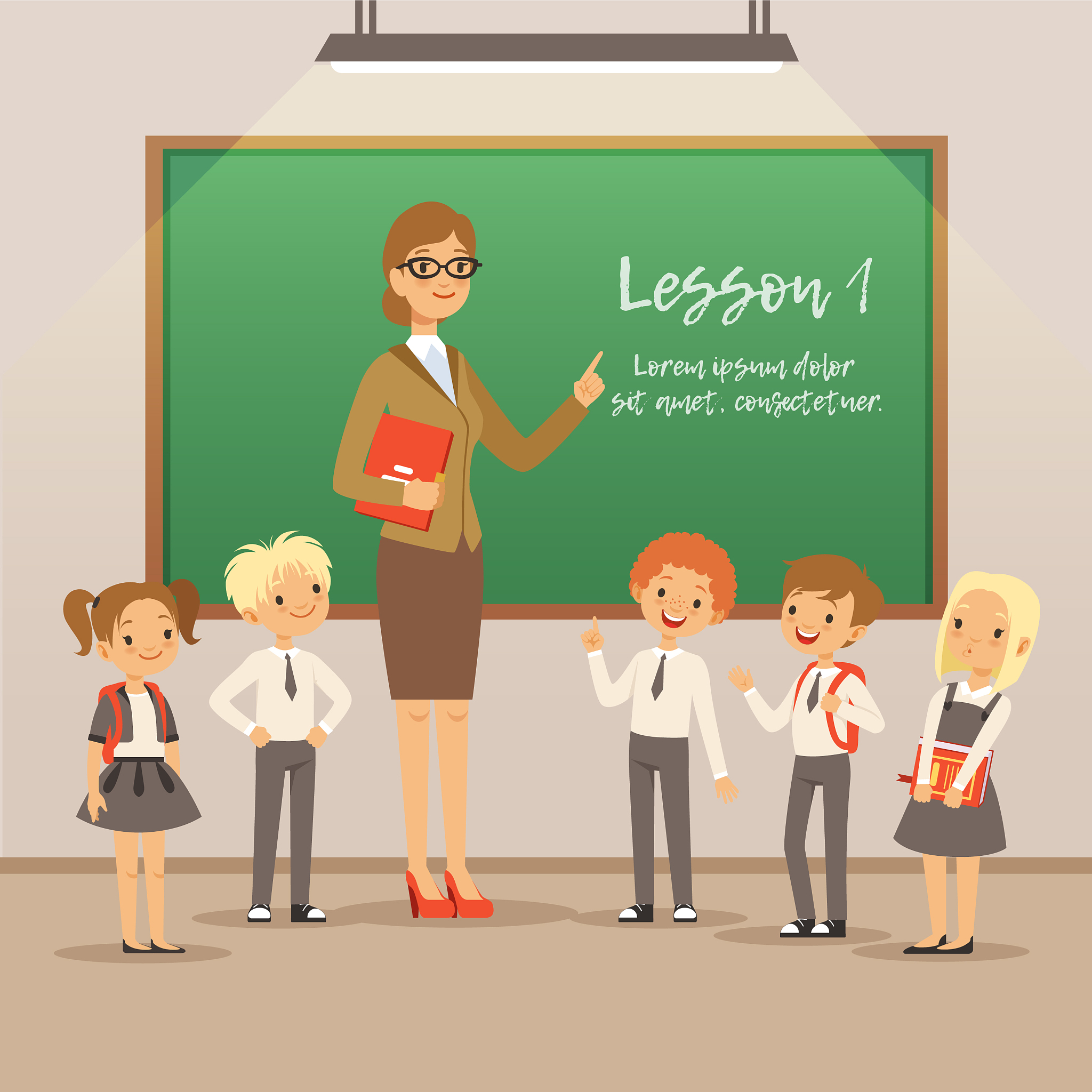 children with teacher on the lesson in classroom