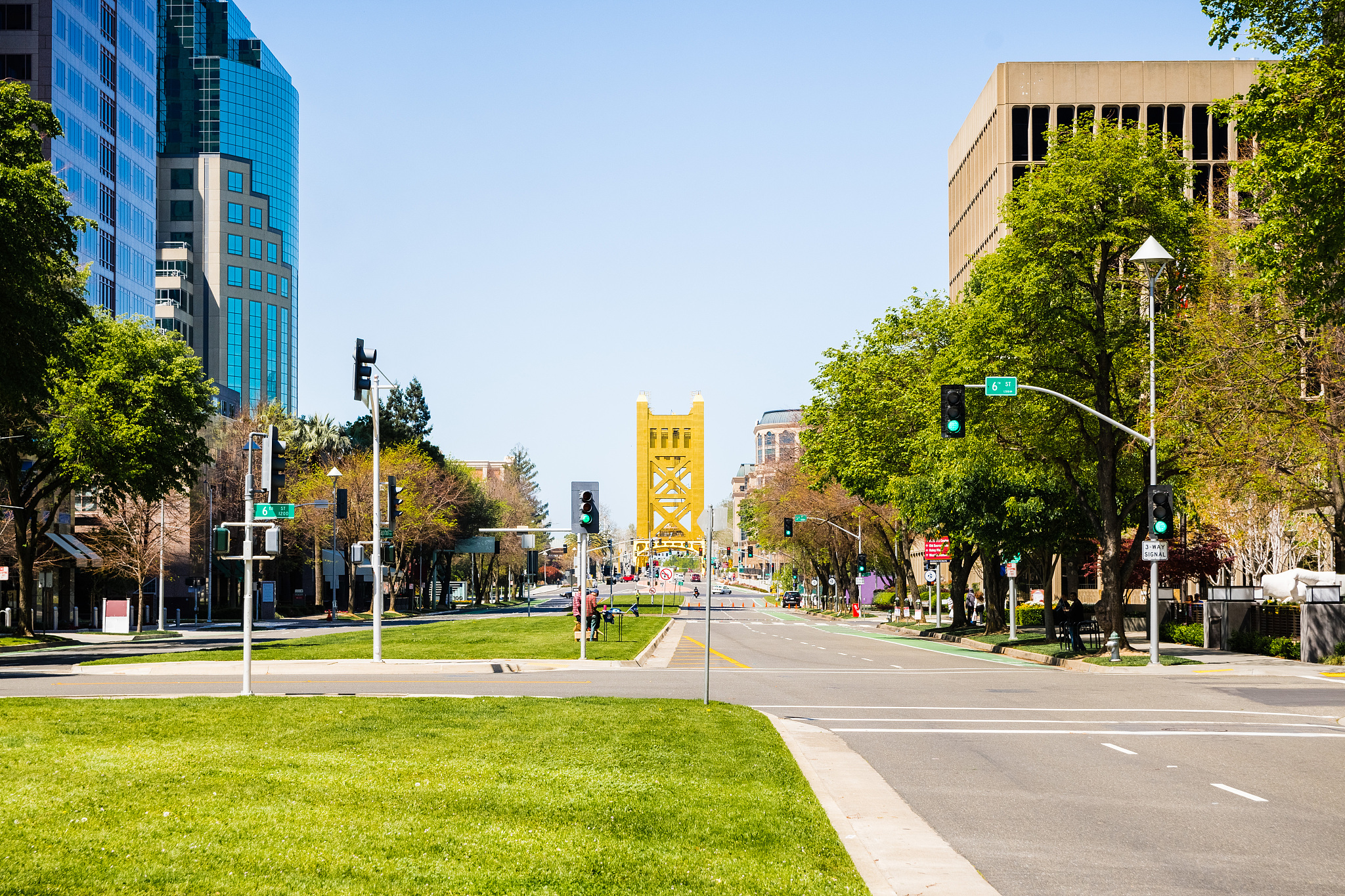 view of the capitol mall in downtown sacramento, california; the