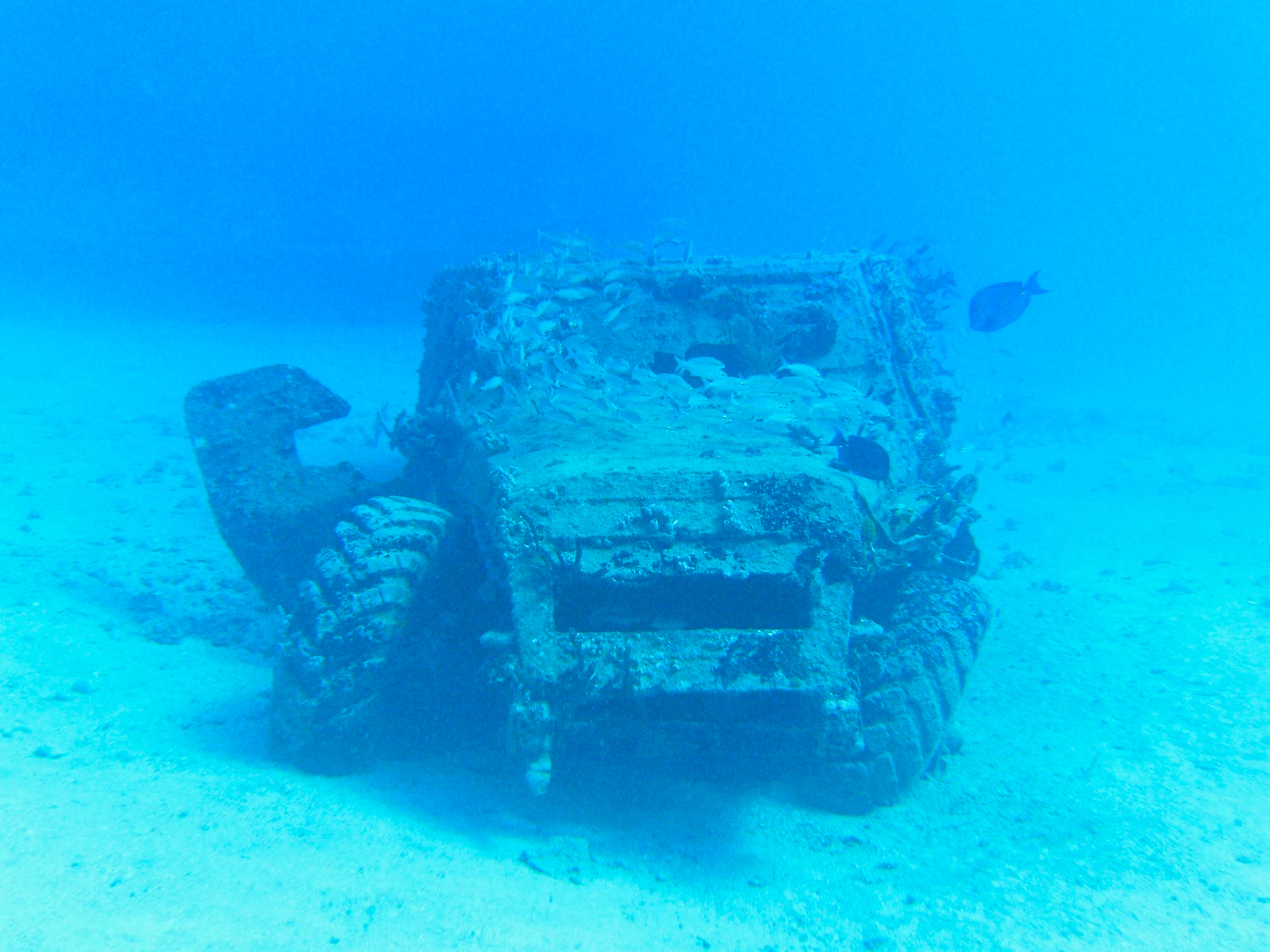 an old car underwater on the ground