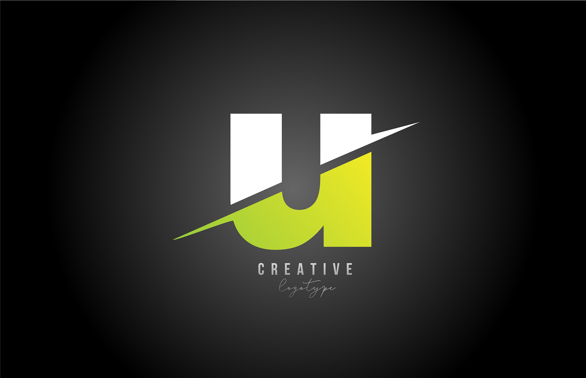 u white and green letter logo alphabet icon