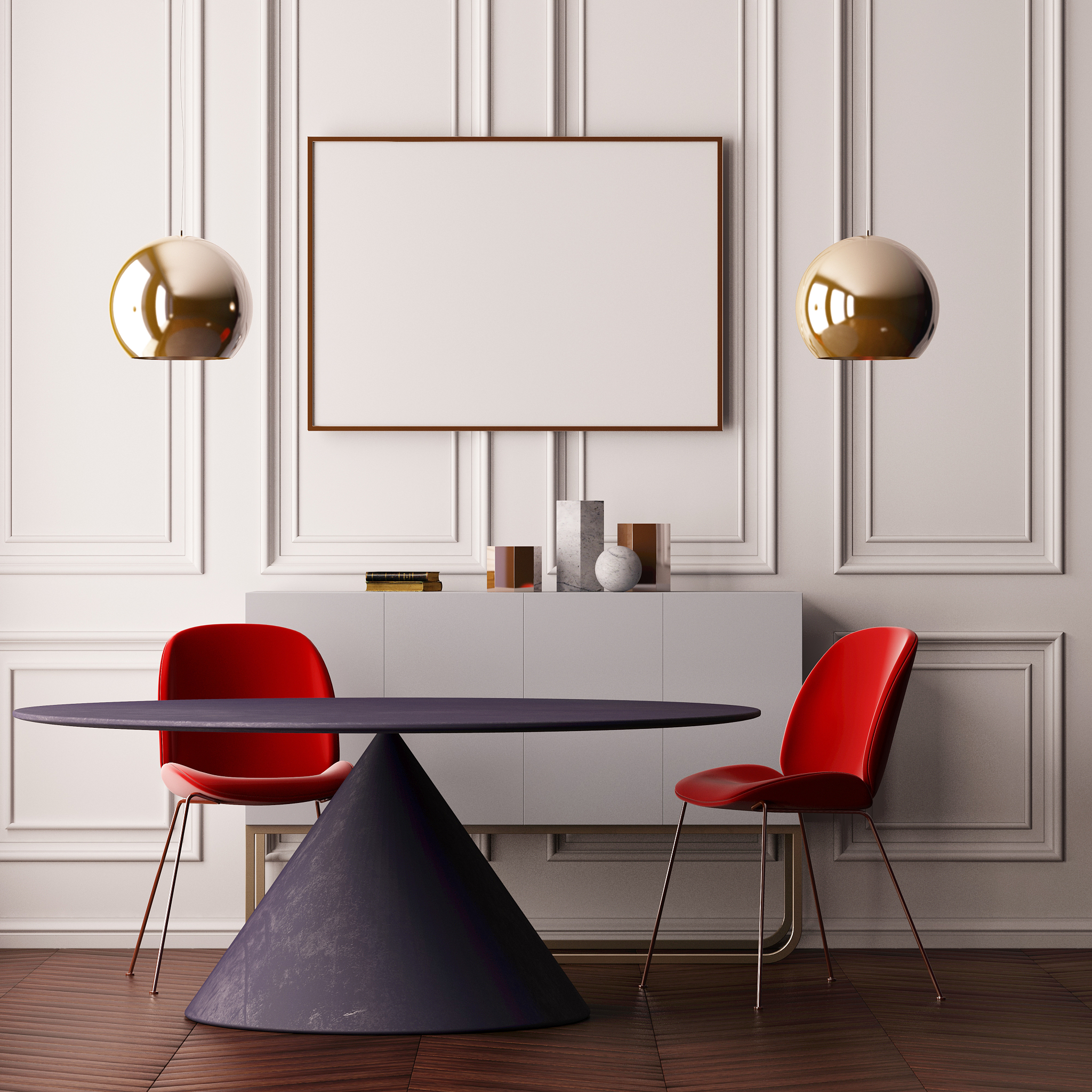mock up poster in the interior of the dining room with a dining 