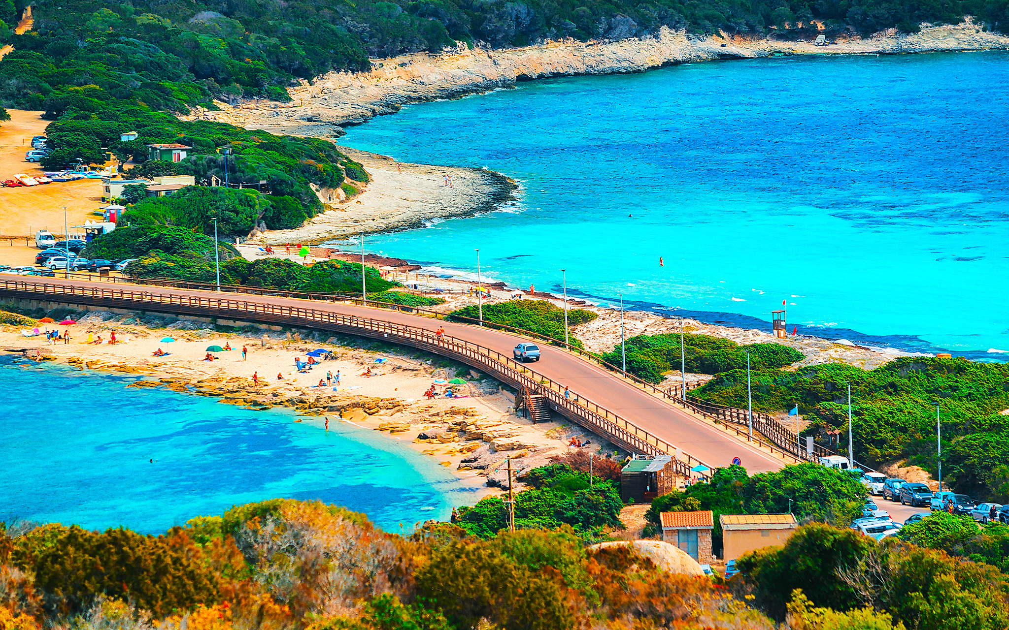 scenery with road and beach at santa teresa gallura reflex