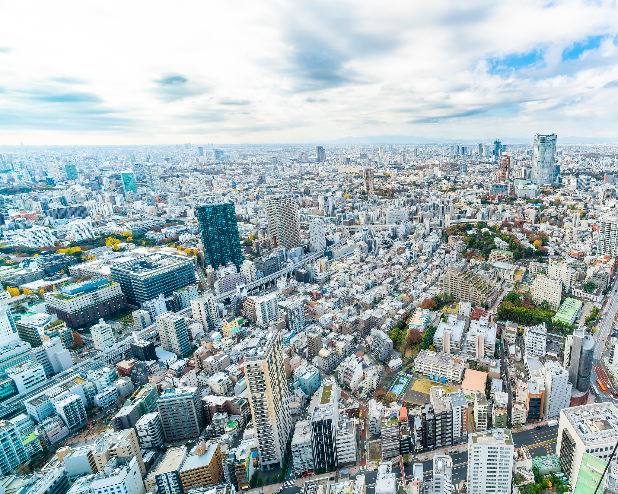 urban city skyline aerial view in tokyo, japan