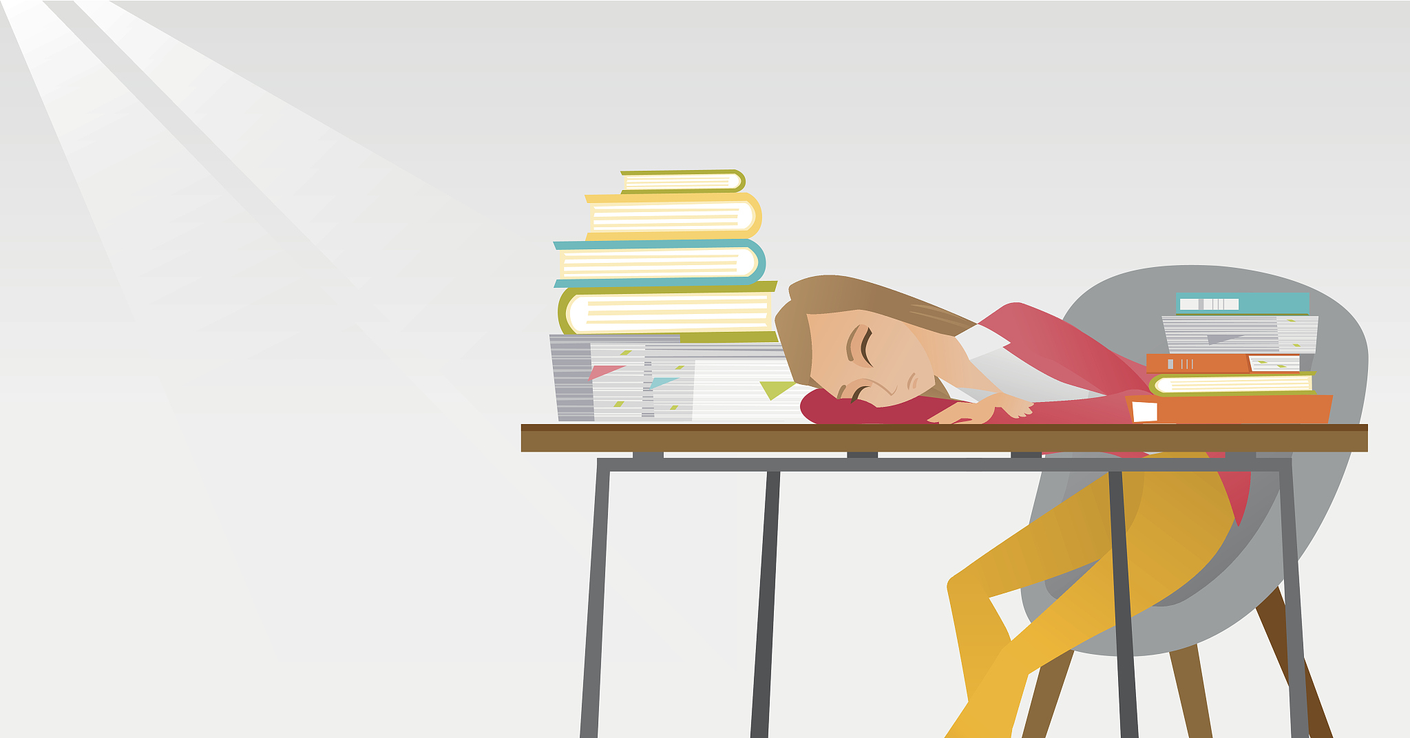 female student sleeping at the desk with book