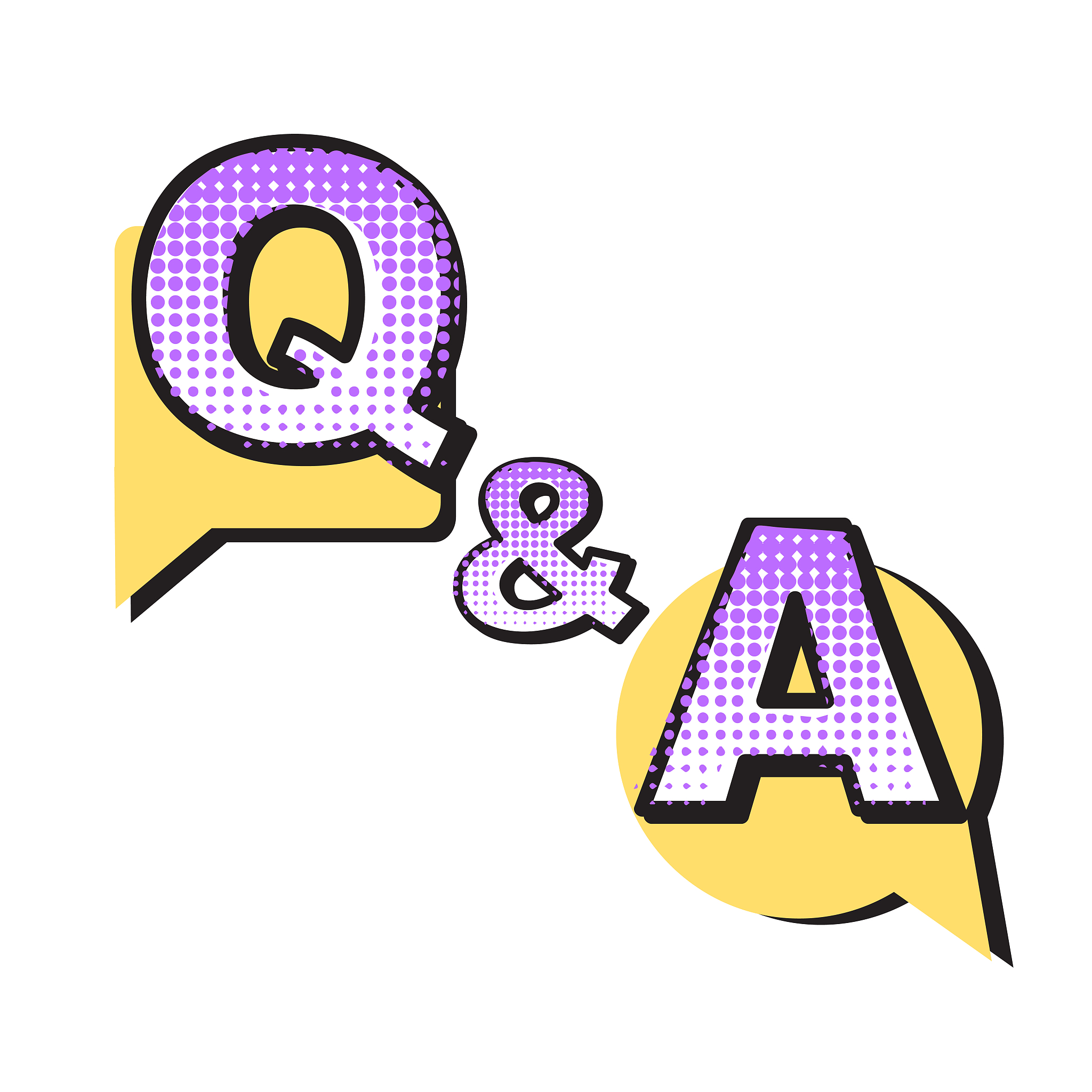 color comic speech bubble and banner with text 'q and a'
