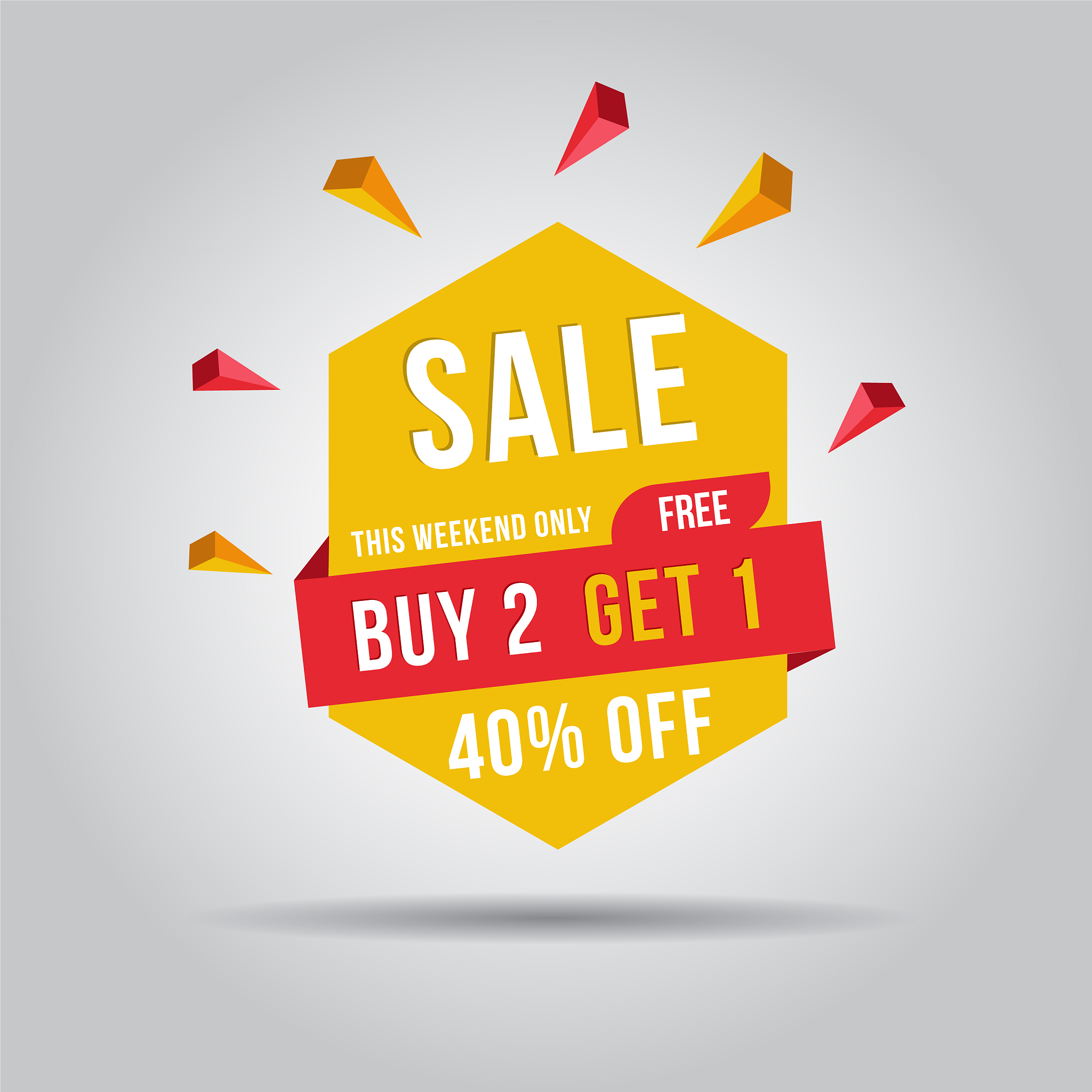 this weekend only buy 2 free get 1 sale banner 40