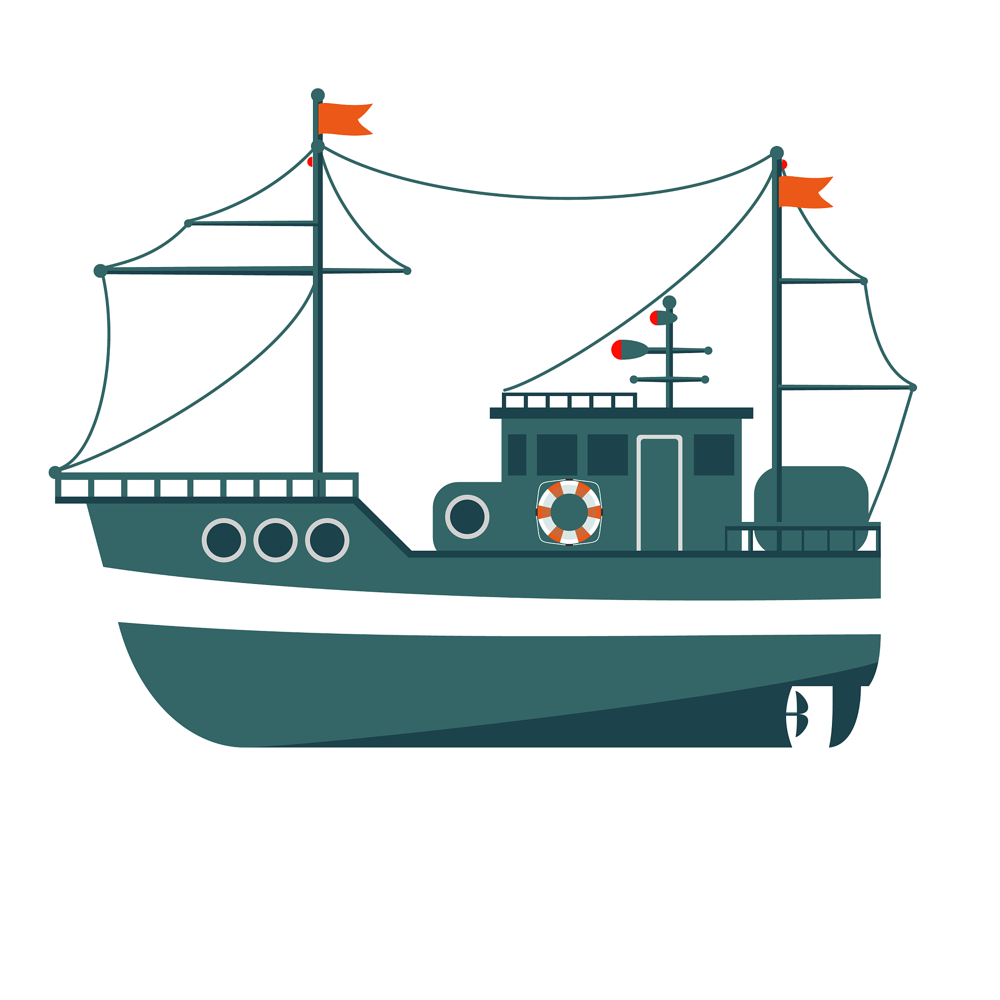 commercial fishing boat side view sea or ocean