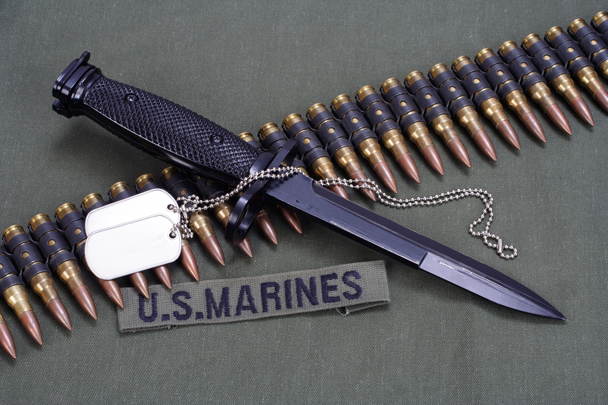 bayonet on us marines uniform background