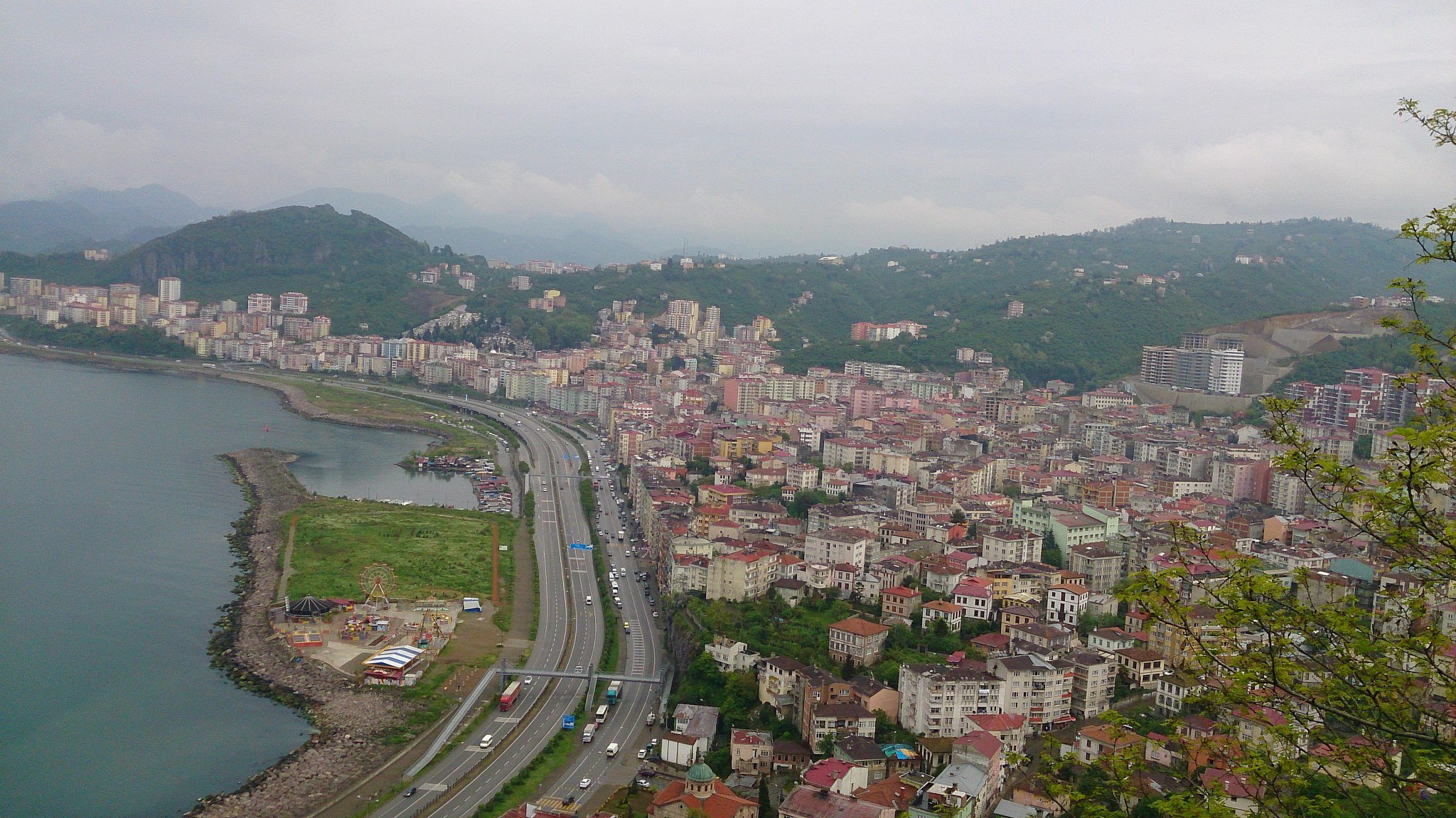 high angle view of river amidst buildings in city