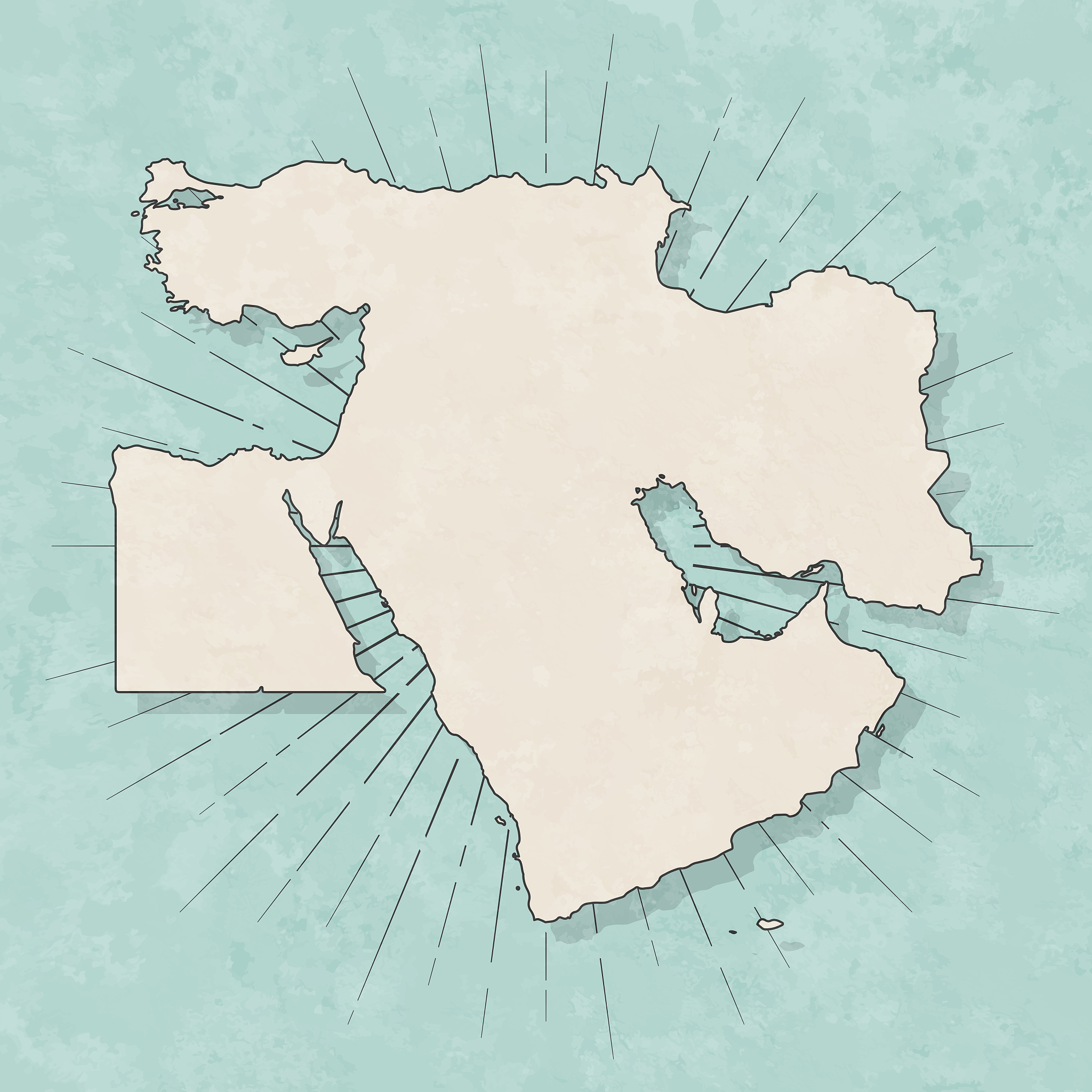 middle east map in retro vintage style - old textured paper