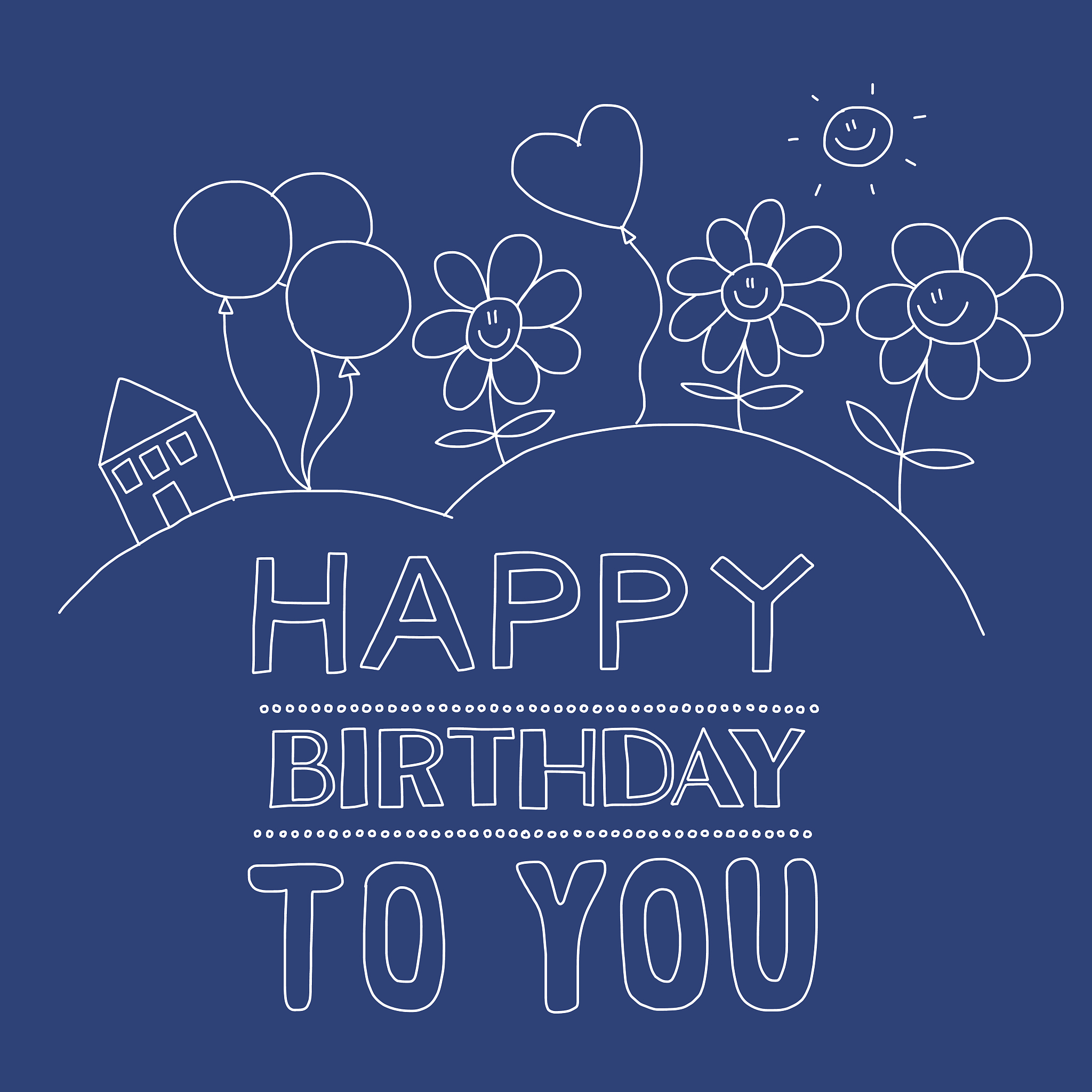 happy birthday. colorful hand drawn postcard