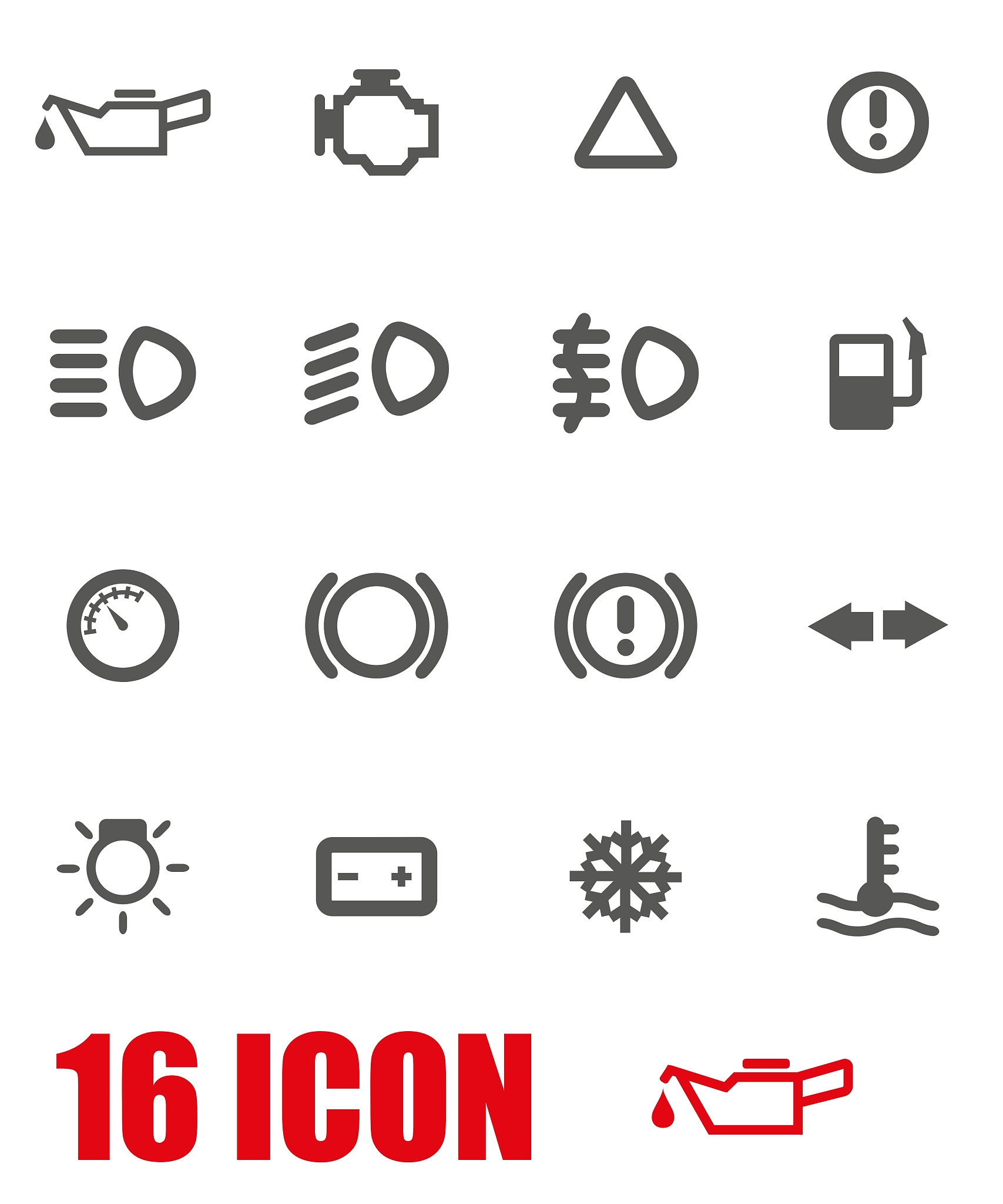 grey car dashboard icon set