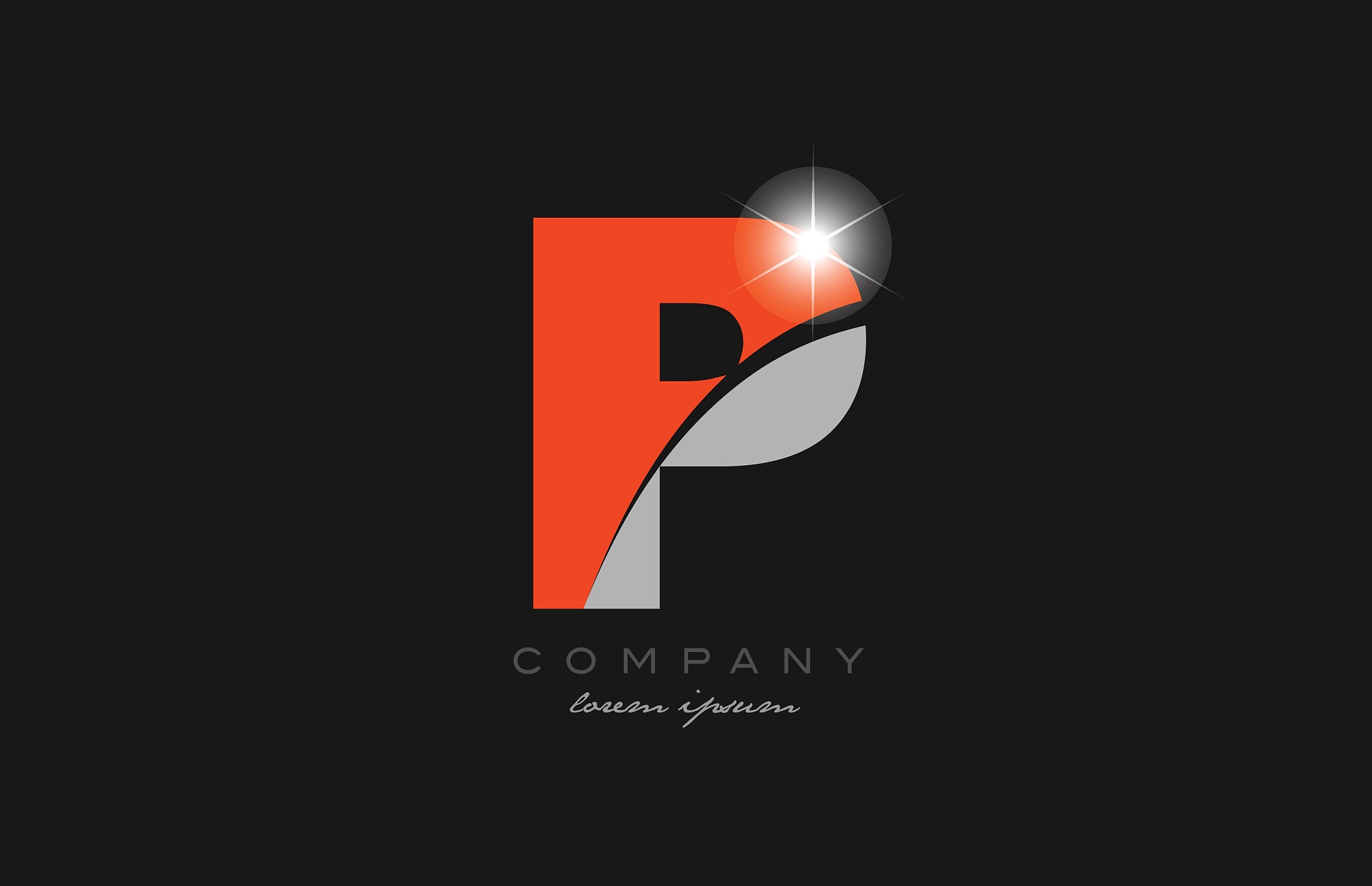 letter p in grey orange color alphabet for logo icon design