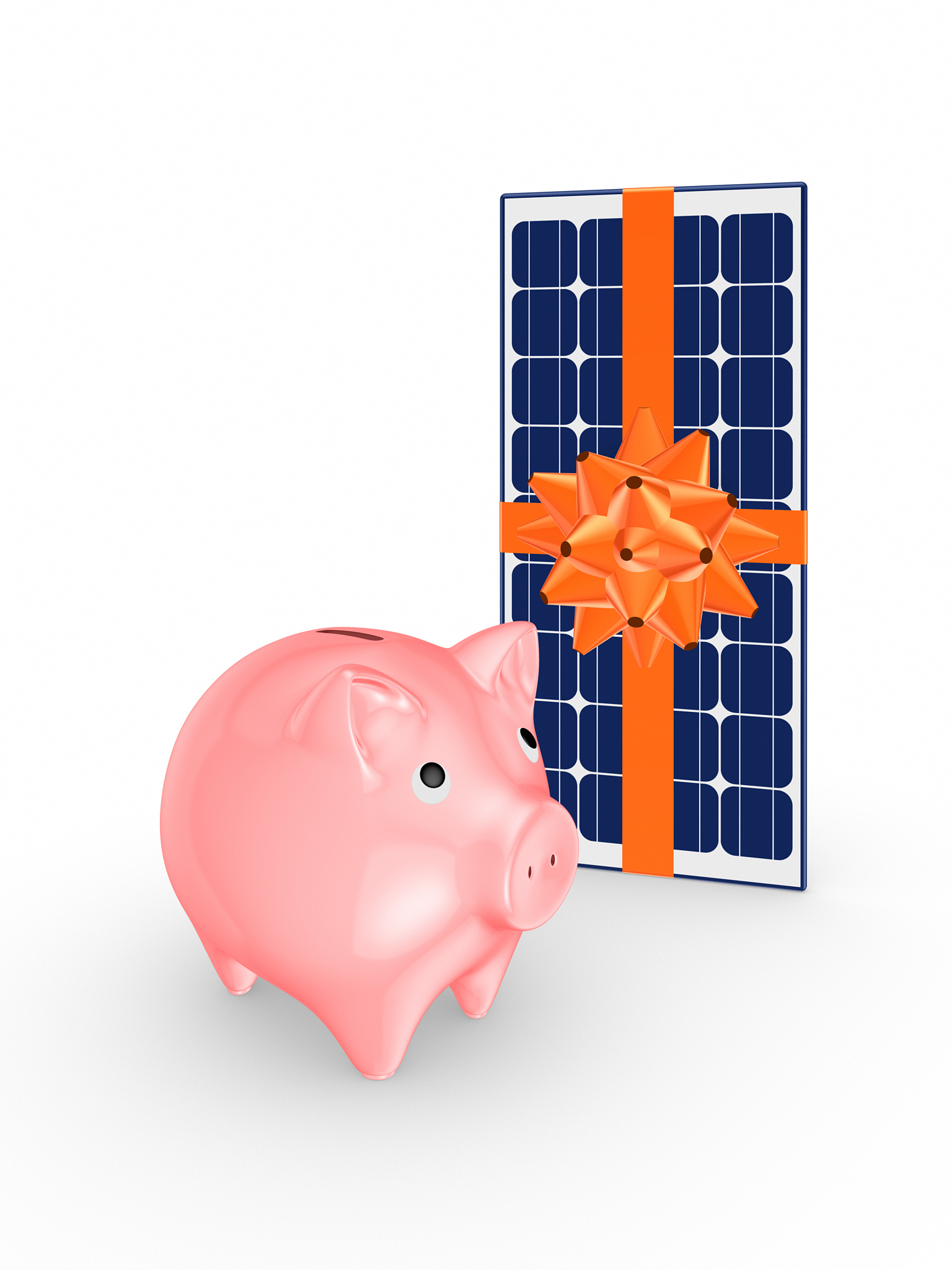 pink piggy bank and solar battery.