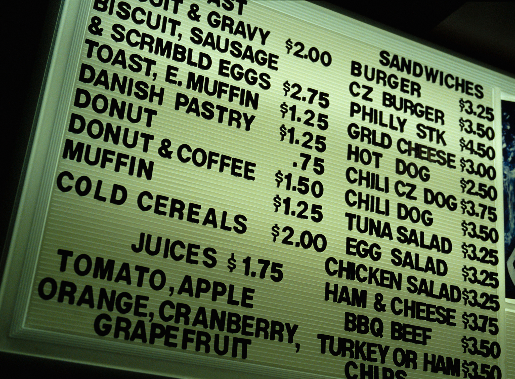 restaurant menu sign