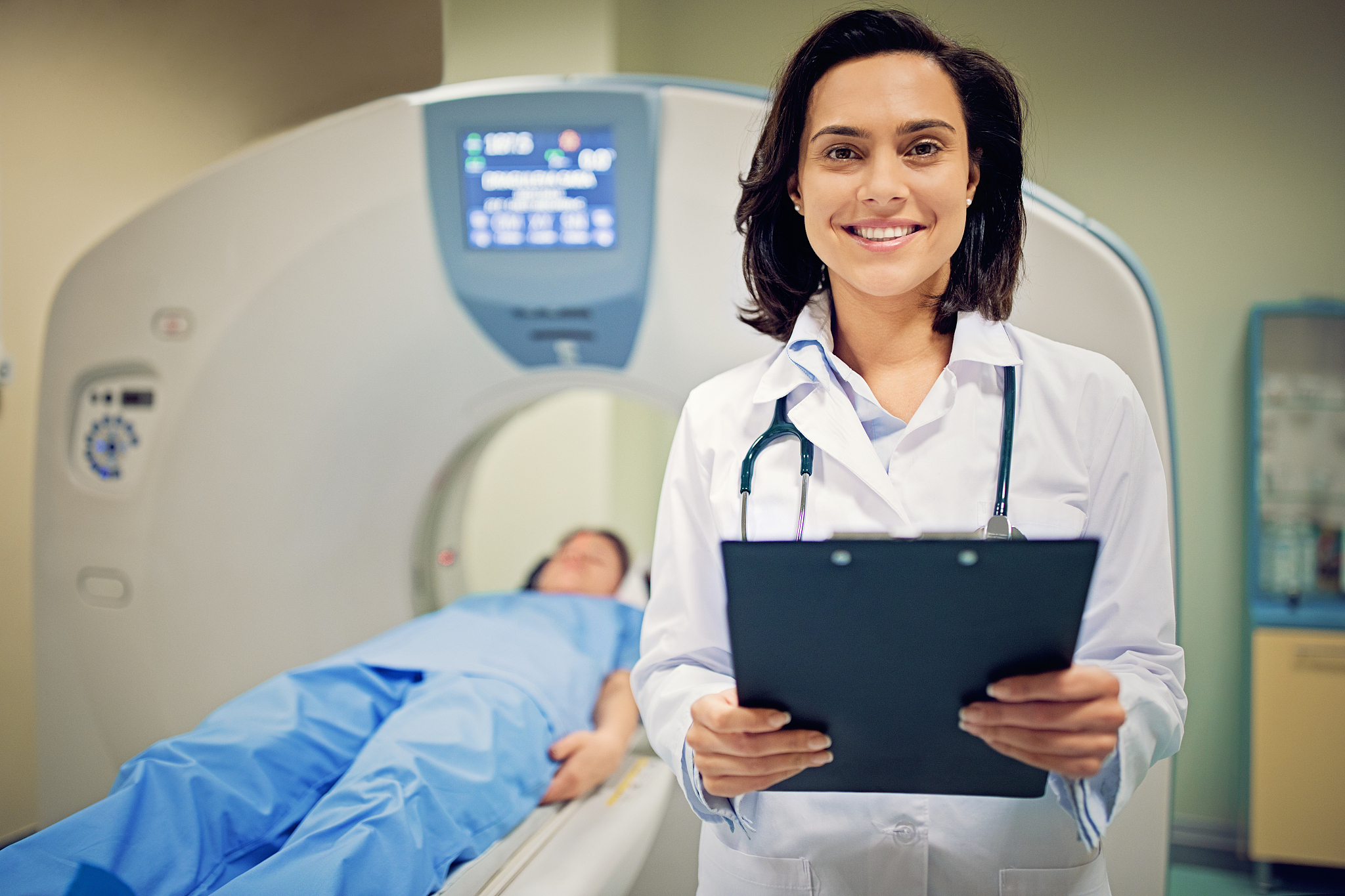 doctor is working with ct scan in hospital