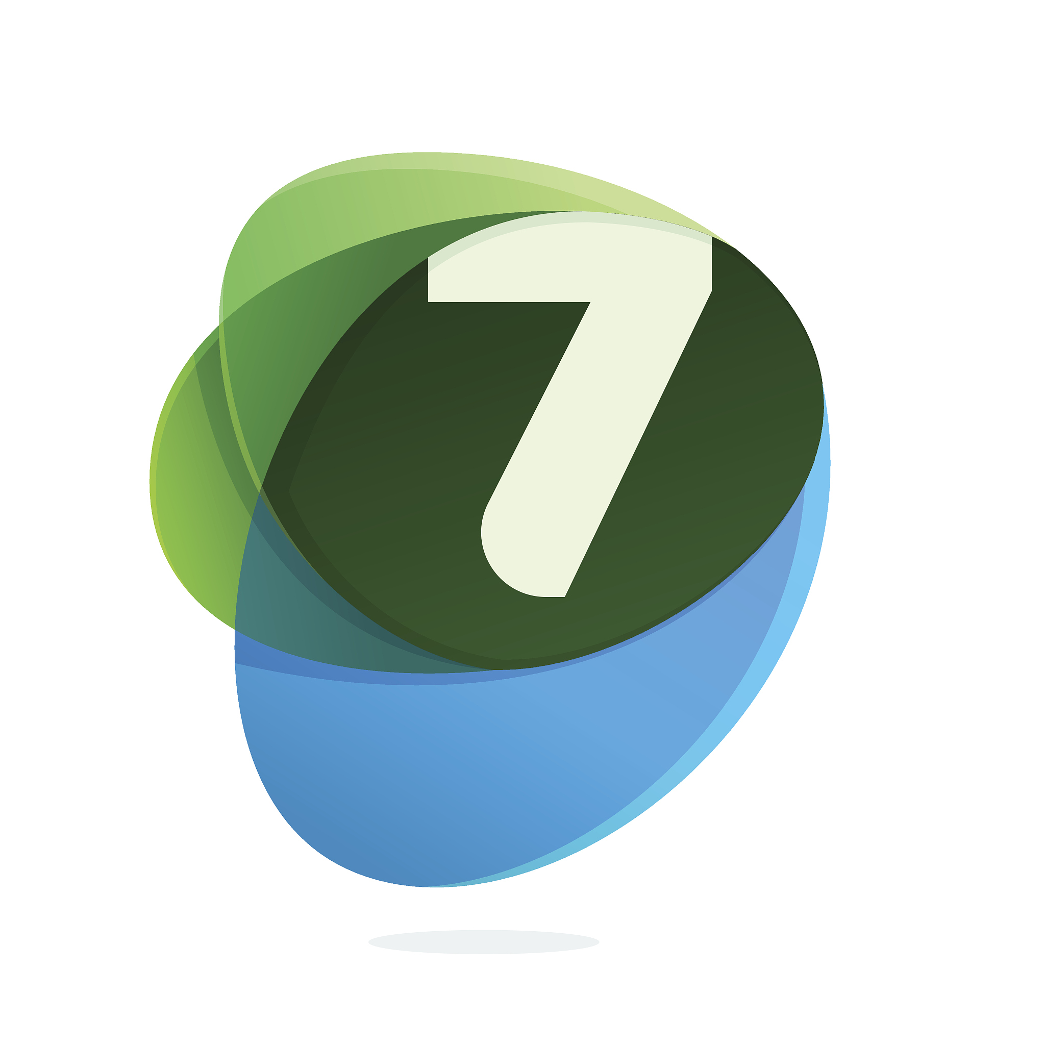 number seven icon in green leaves and blue drops.