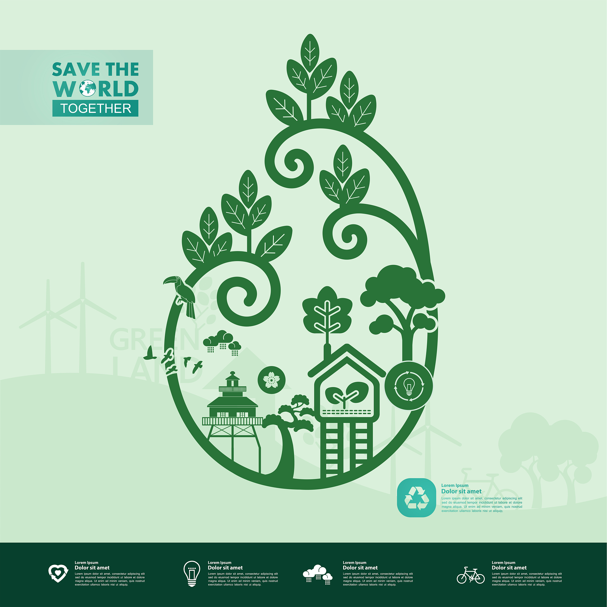 save the world together green ecology vector illustration.