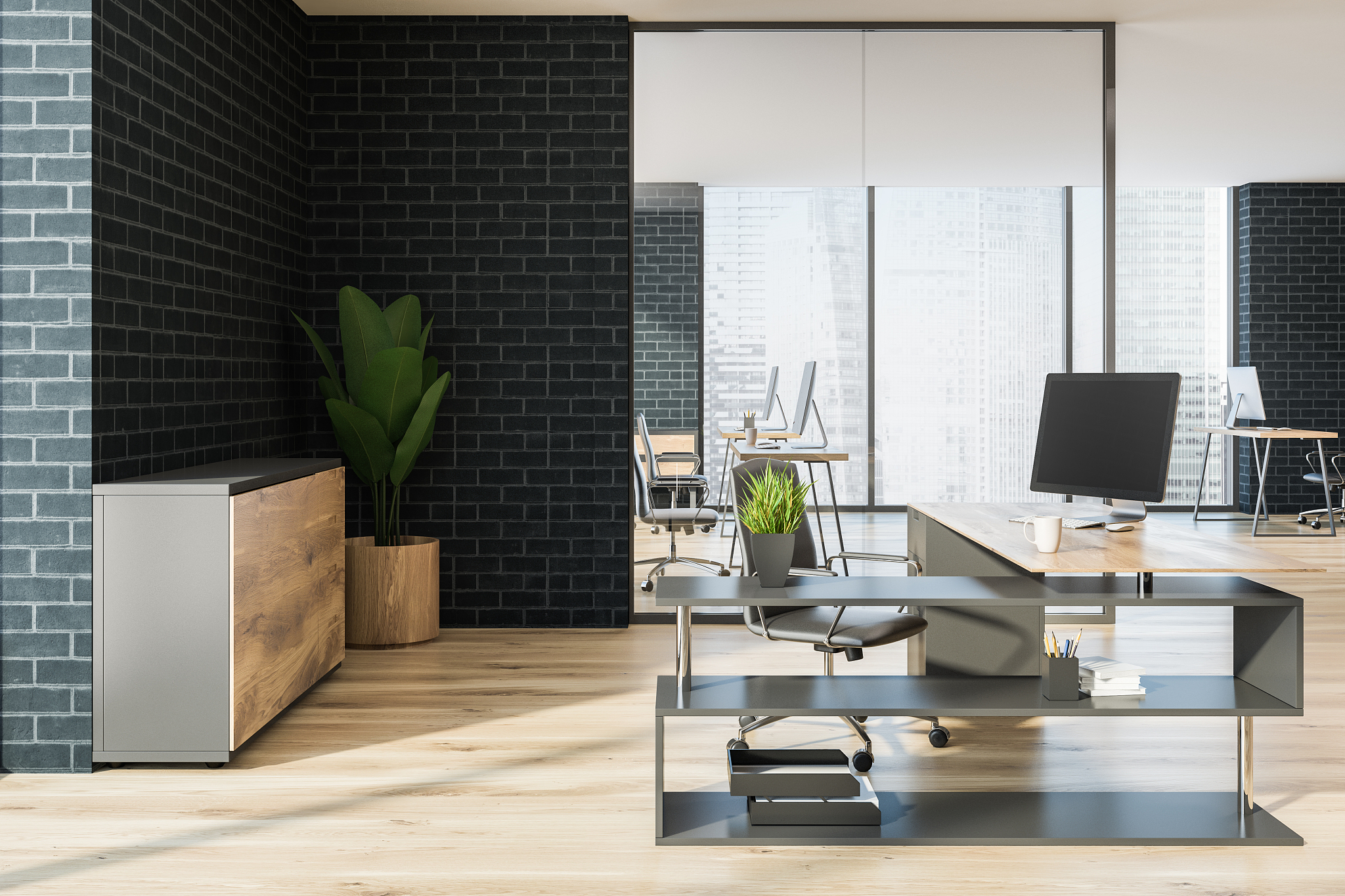 black brick manager office interior