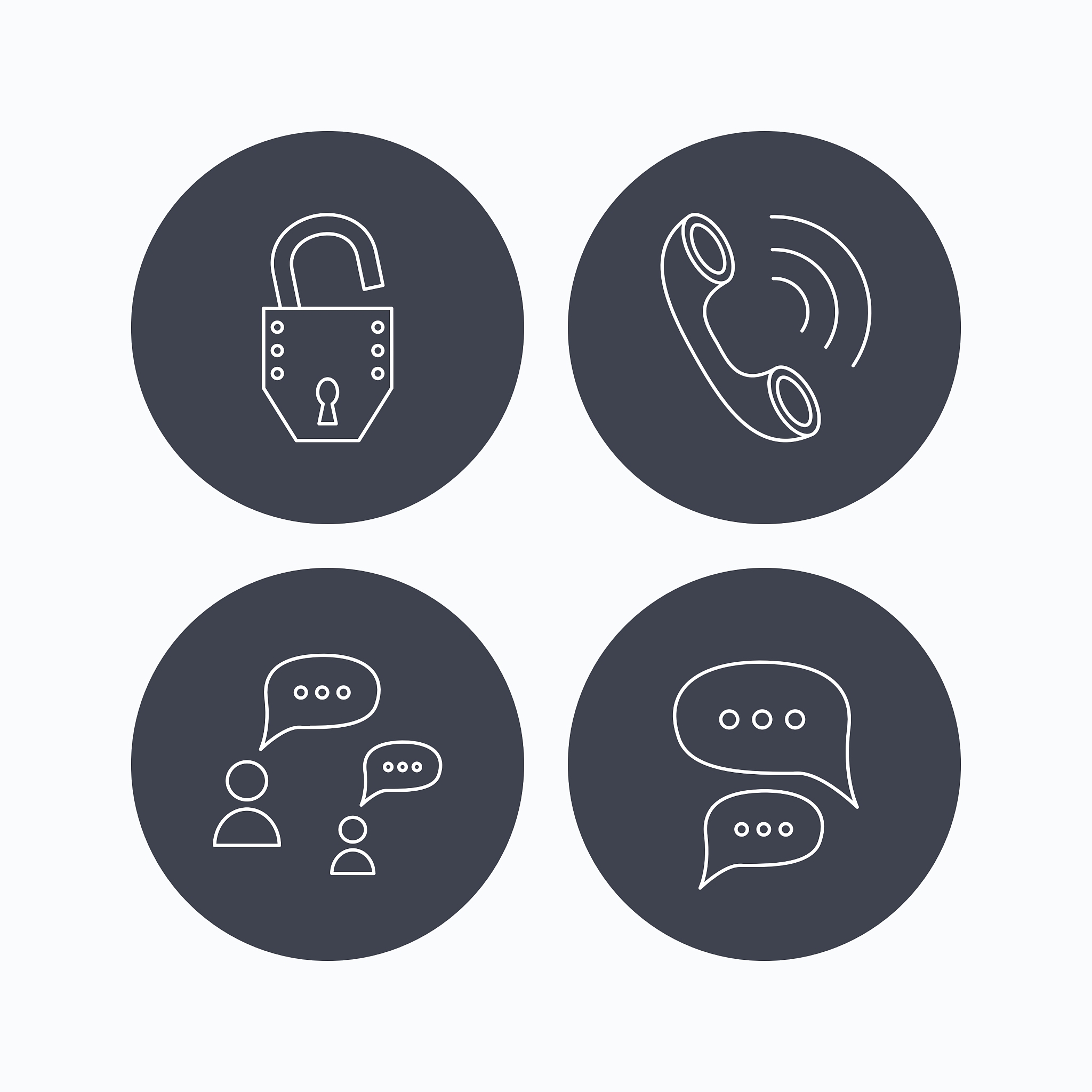 phone call chat speech bubbles and lock icons