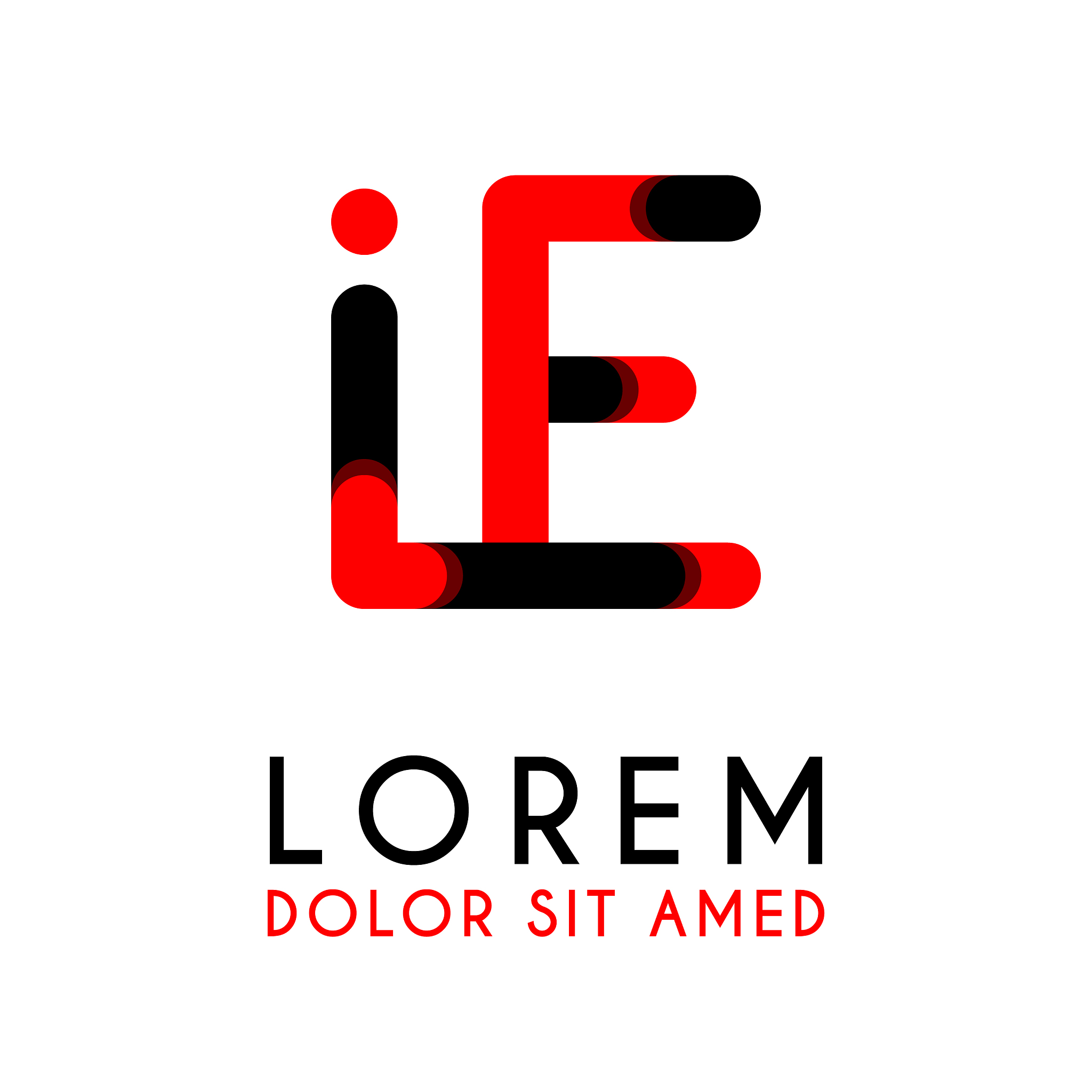 initial letter ie with red black and has rounded