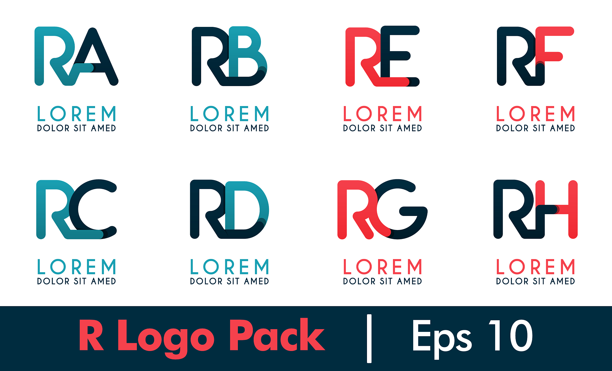 r logo pack ra logo set modern flat design