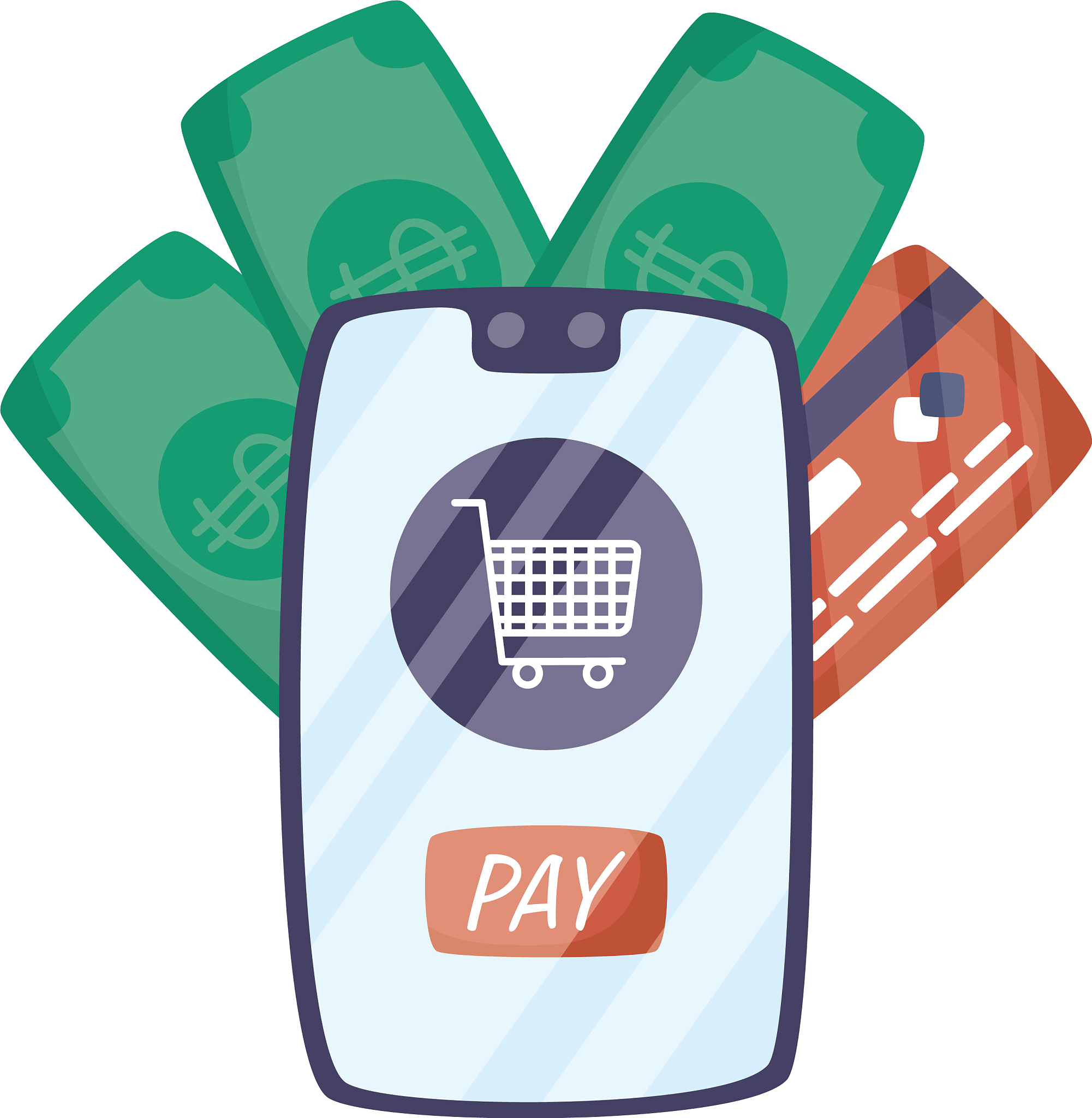 smartphone with shopping cart and credit card