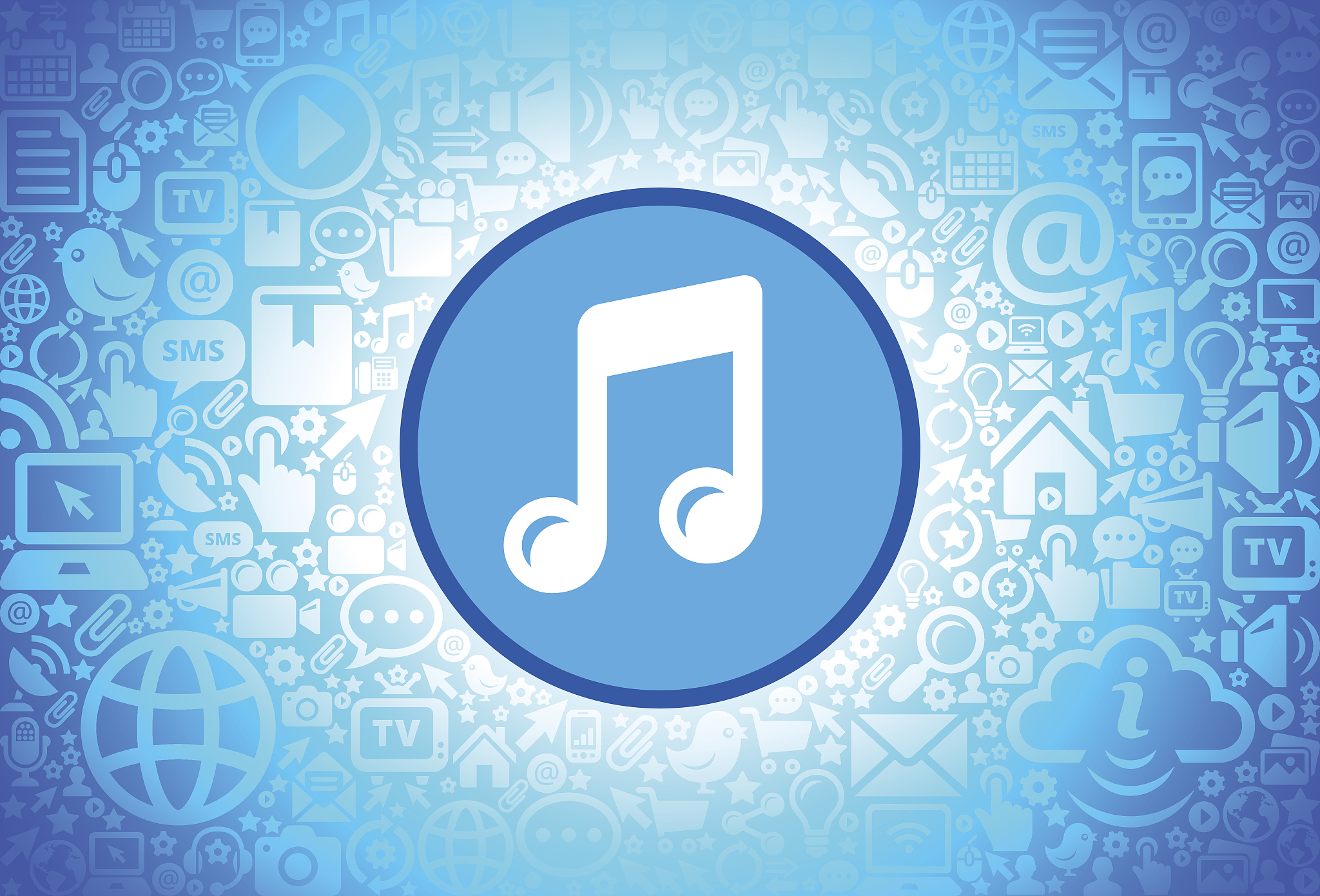 music  icon on internet technology background