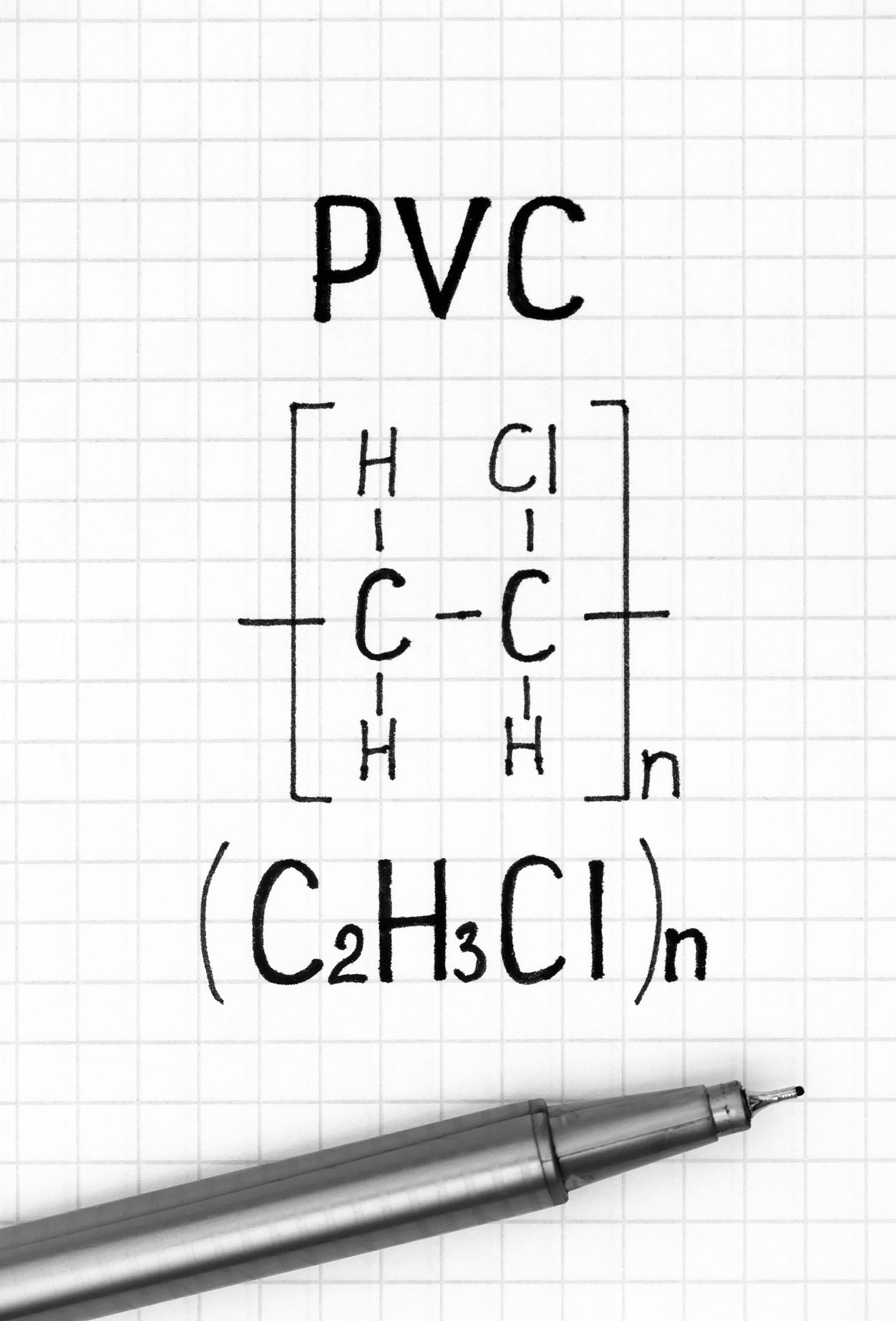 chemical formula of pvc with black pen.