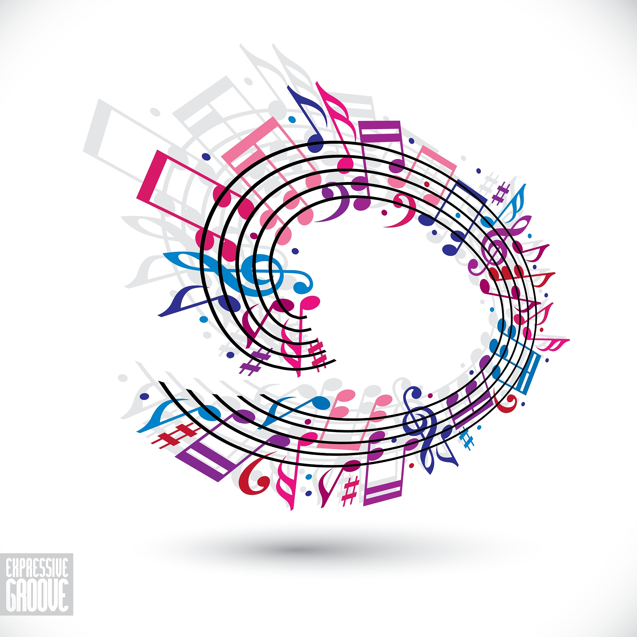 pink and violet music background with clef and